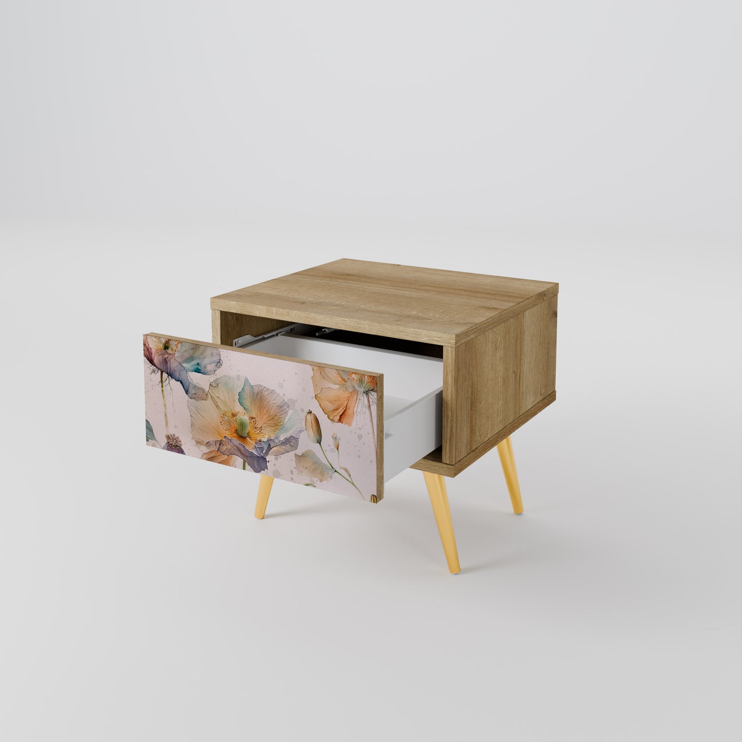 SOFTEN POPPY Nightstand in Oak Effect