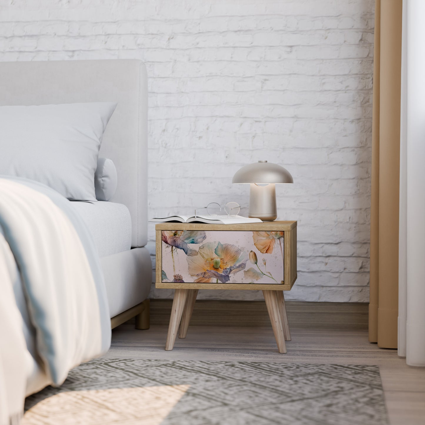 SOFTEN POPPY Nightstand in Oak Effect