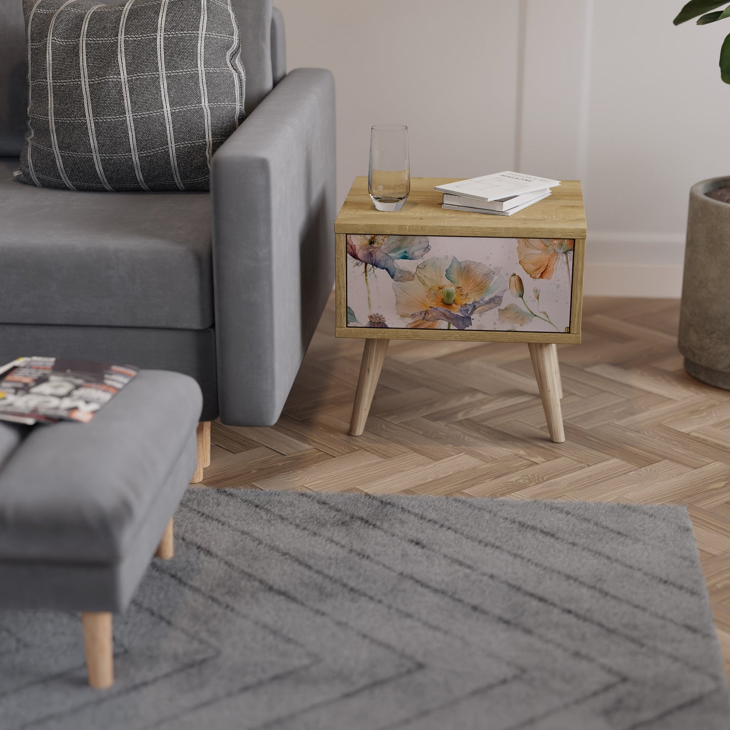 SOFTEN POPPY Nightstand in Oak Effect