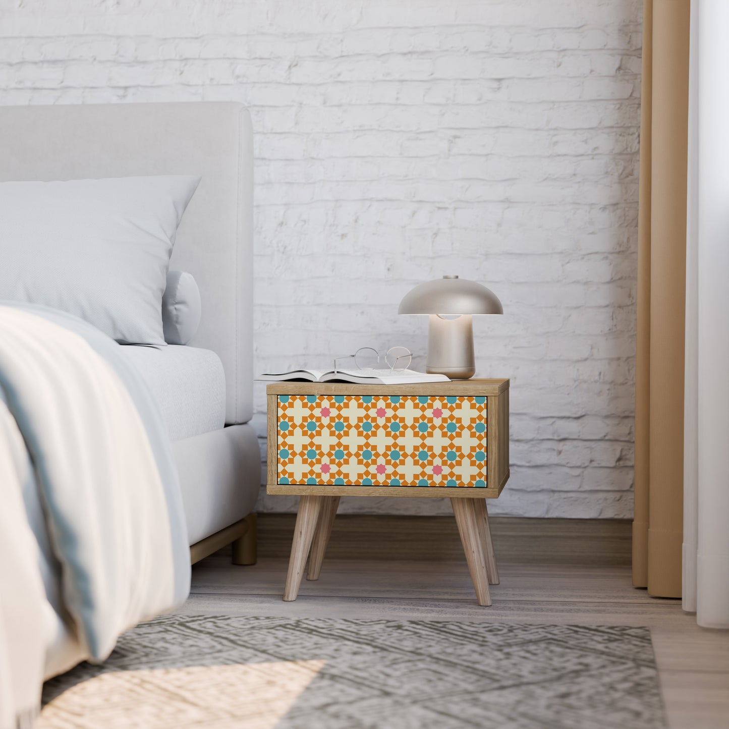 FLORAL DECOR Nightstand in Oak Effect