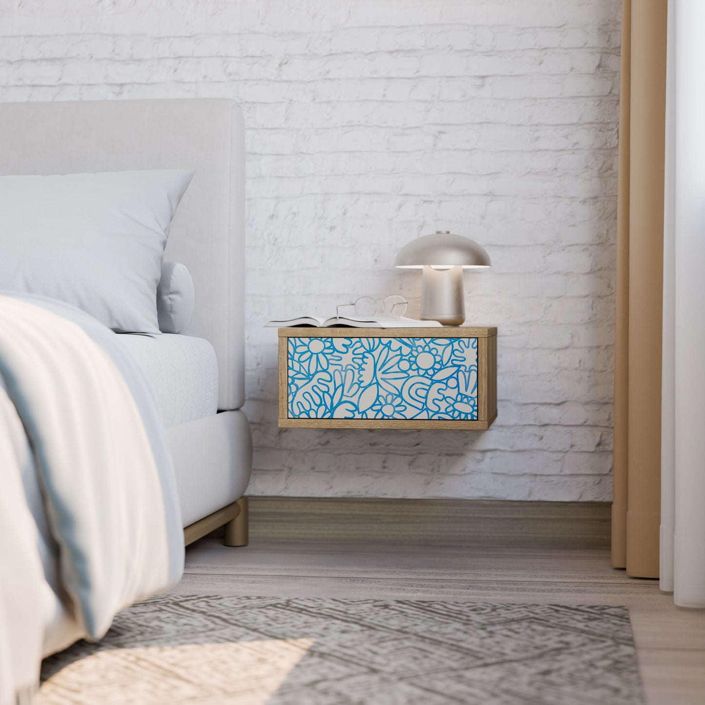 BLOOMY MORNING Nightstand in Oak Effect