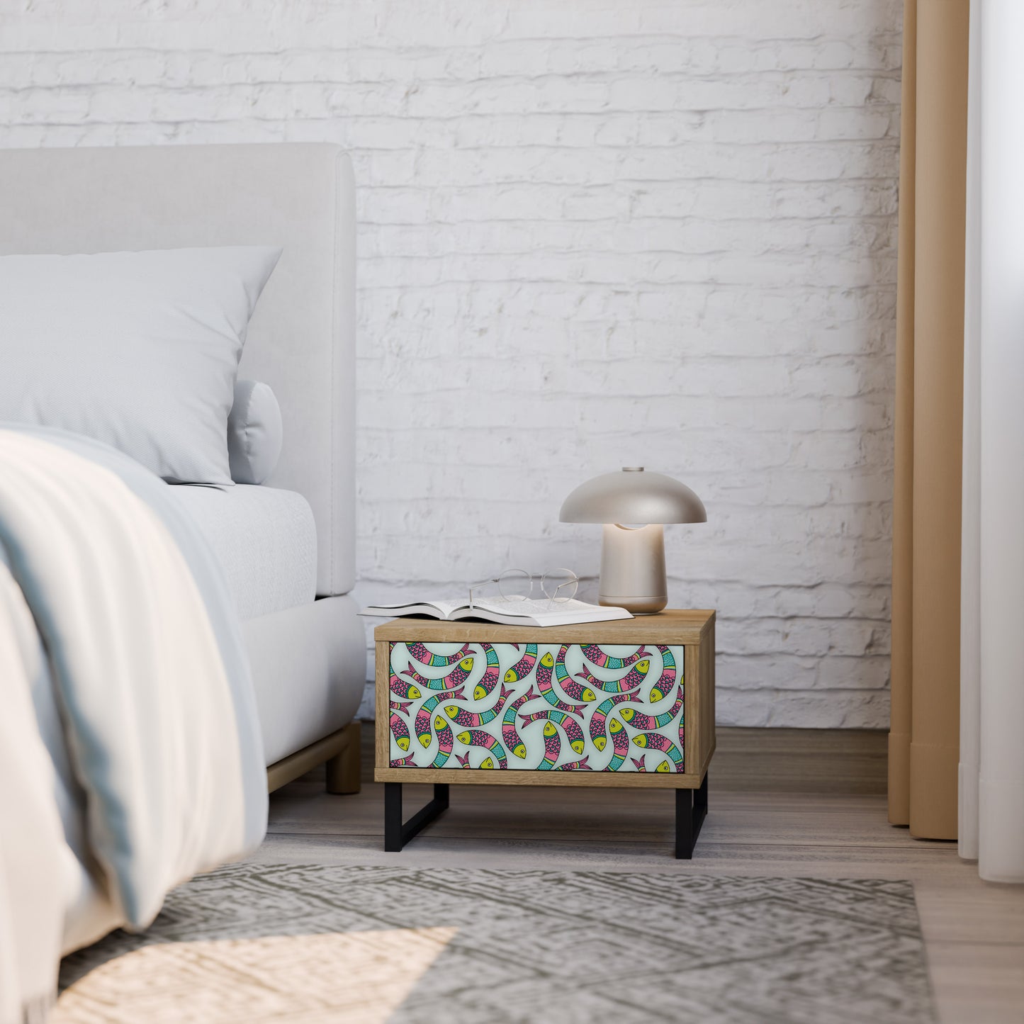 INDIAN FISH Nightstand in Oak Effect