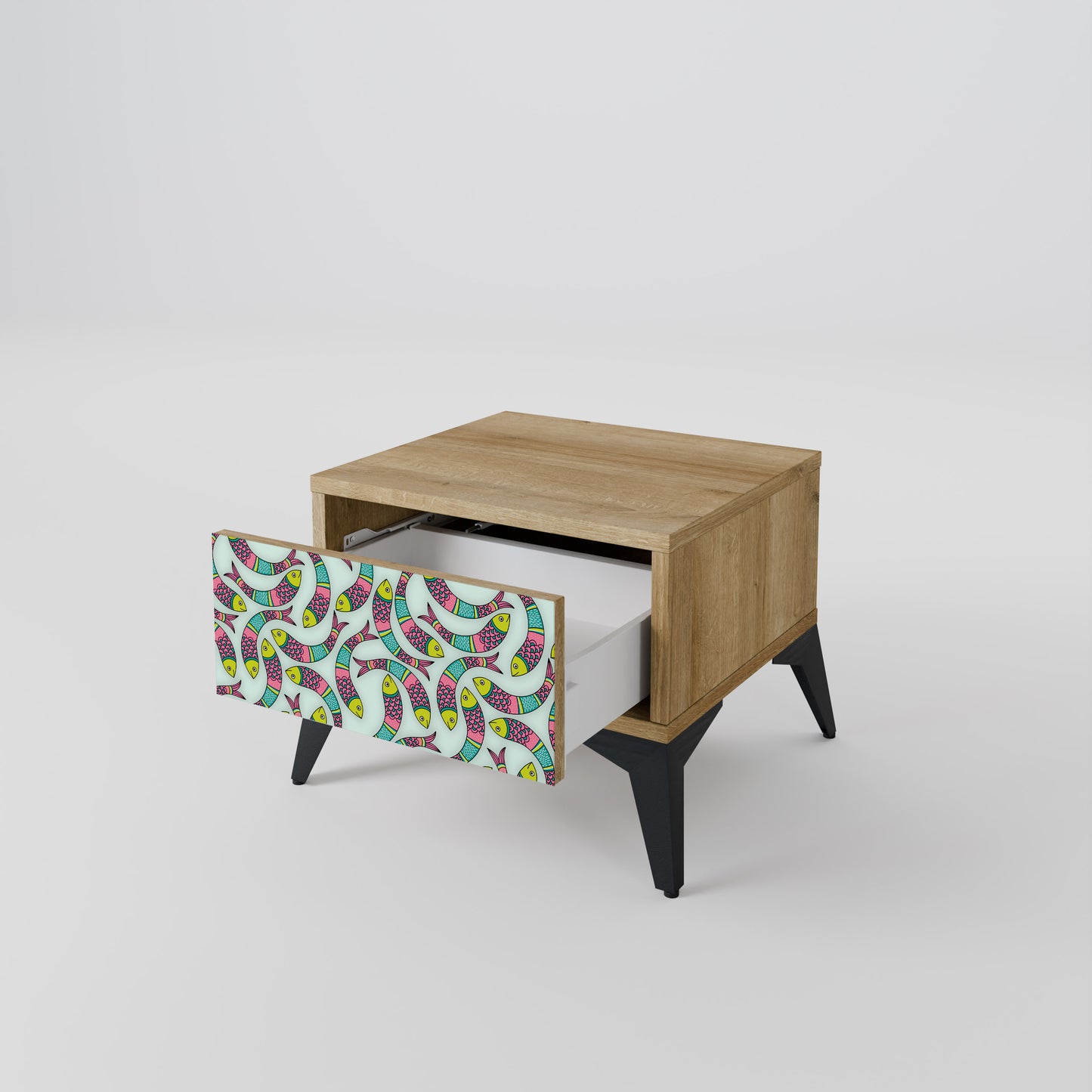 INDIAN FISH Nightstand in Oak Effect