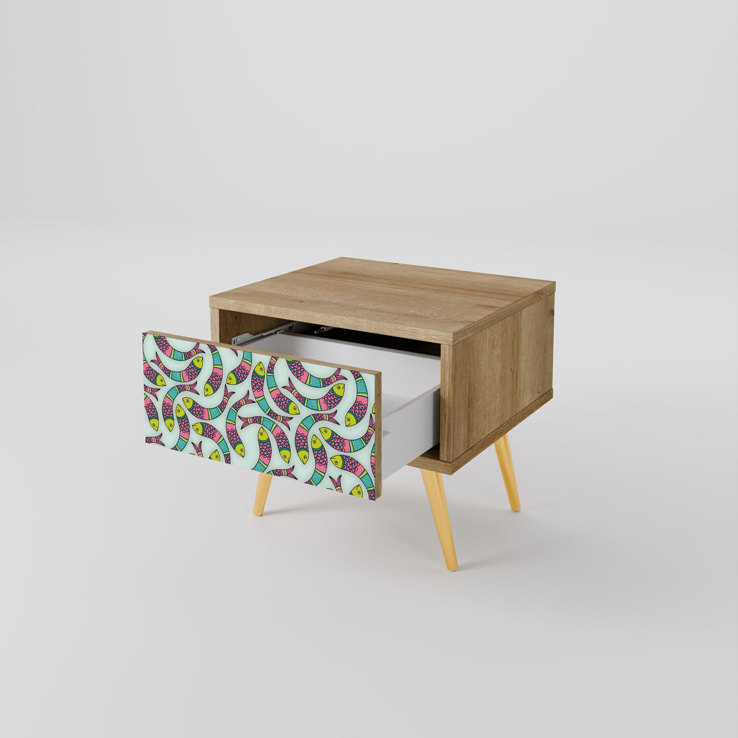 INDIAN FISH Nightstand in Oak Effect