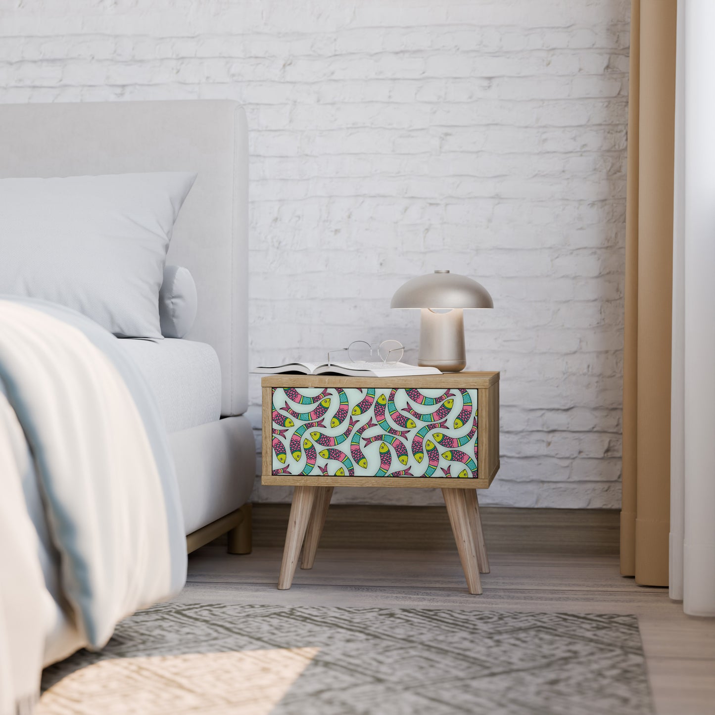 INDIAN FISH Nightstand in Oak Effect
