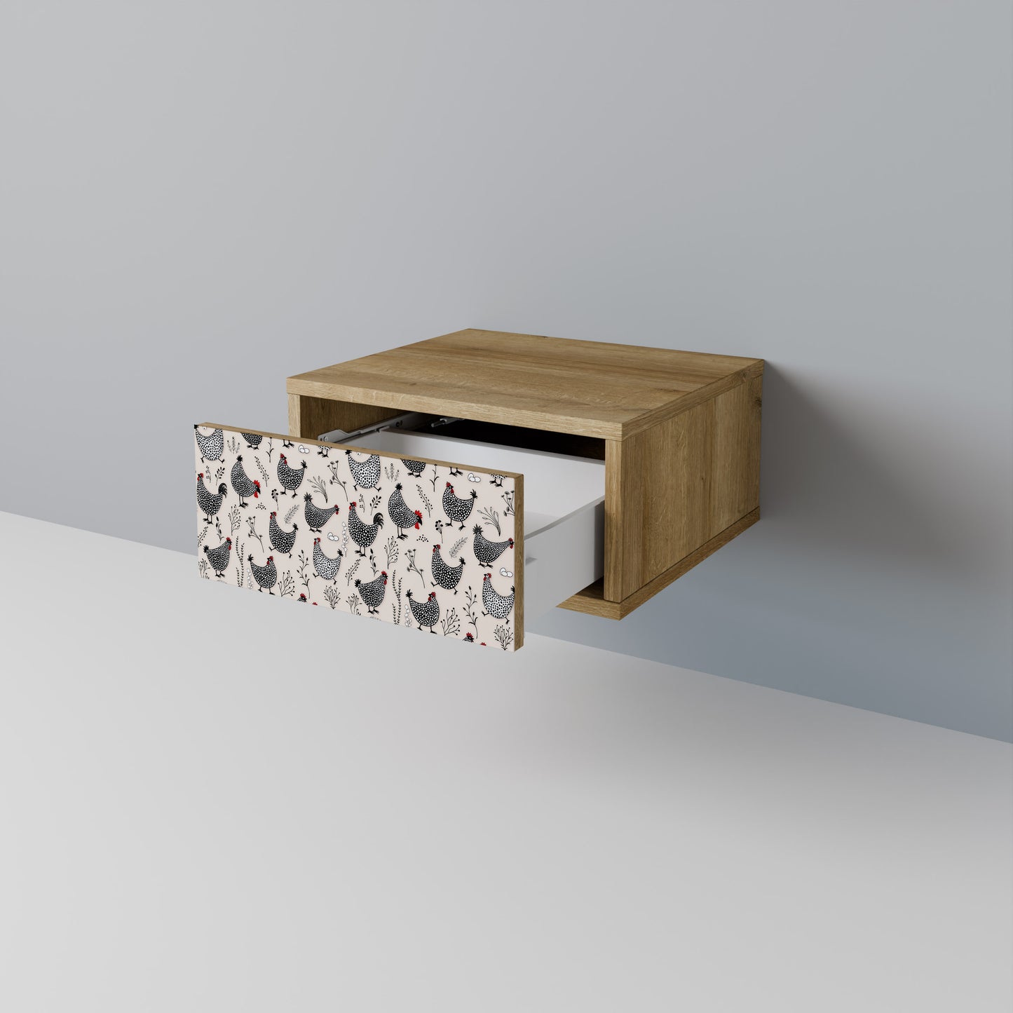 HAPPY HENS Nightstand in Oak Effect