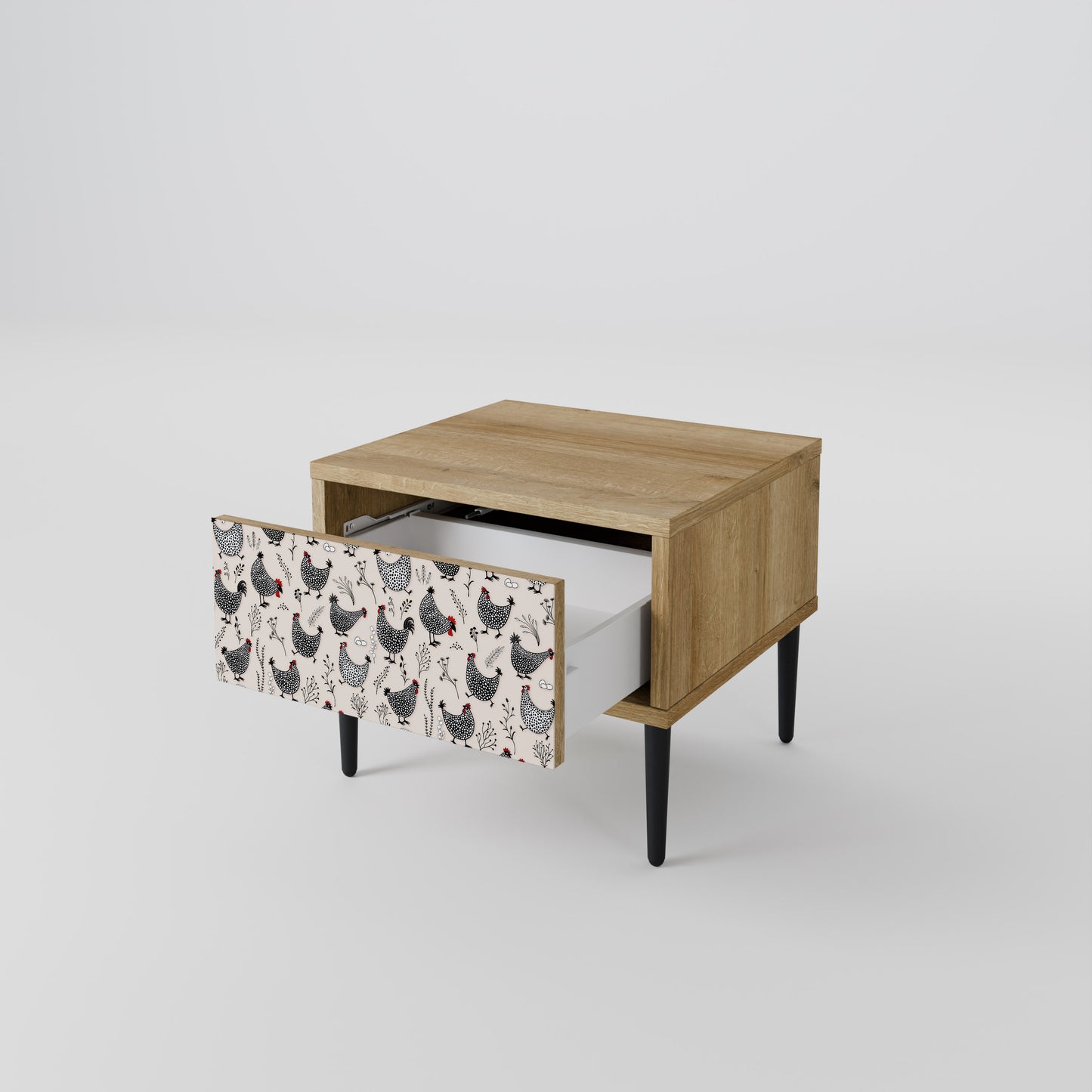 HAPPY HENS Nightstand in Oak Effect