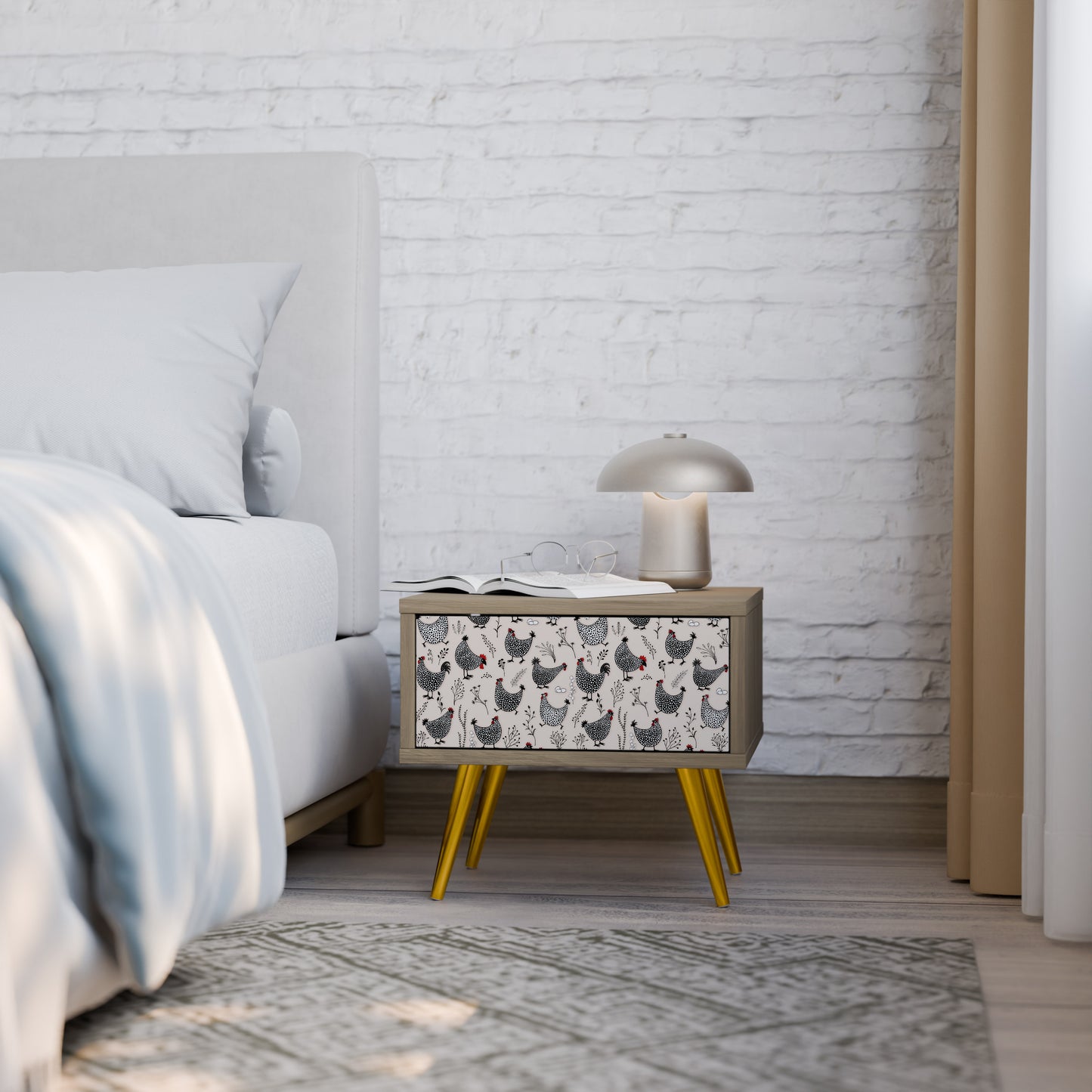 HAPPY HENS Nightstand in Oak Effect