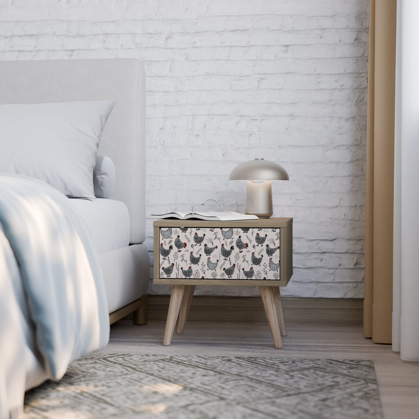 HAPPY HENS Nightstand in Oak Effect