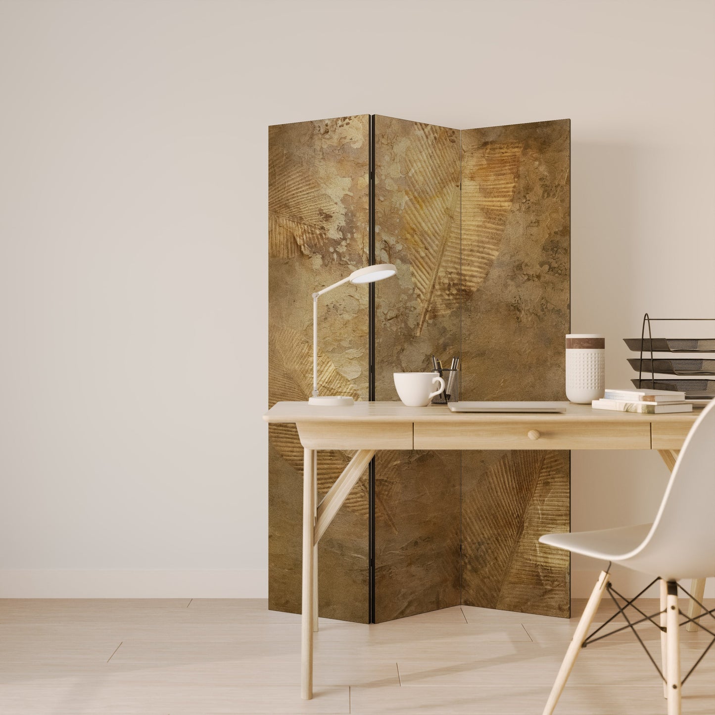 Dekorativ rumsavdelare med 3 paneler i GILDED LEAF CASCADE