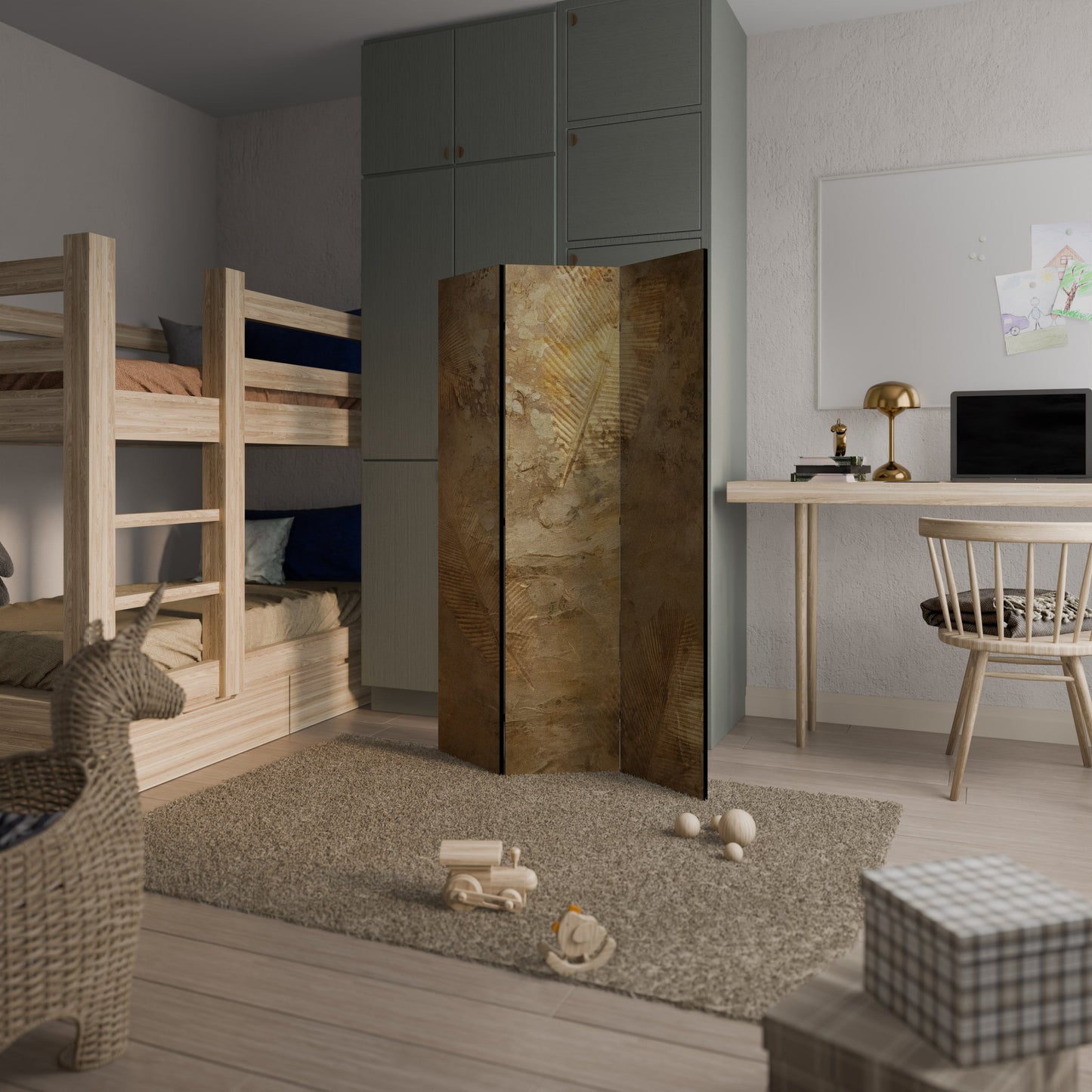 Dekorativ rumsavdelare med 3 paneler i GILDED LEAF CASCADE