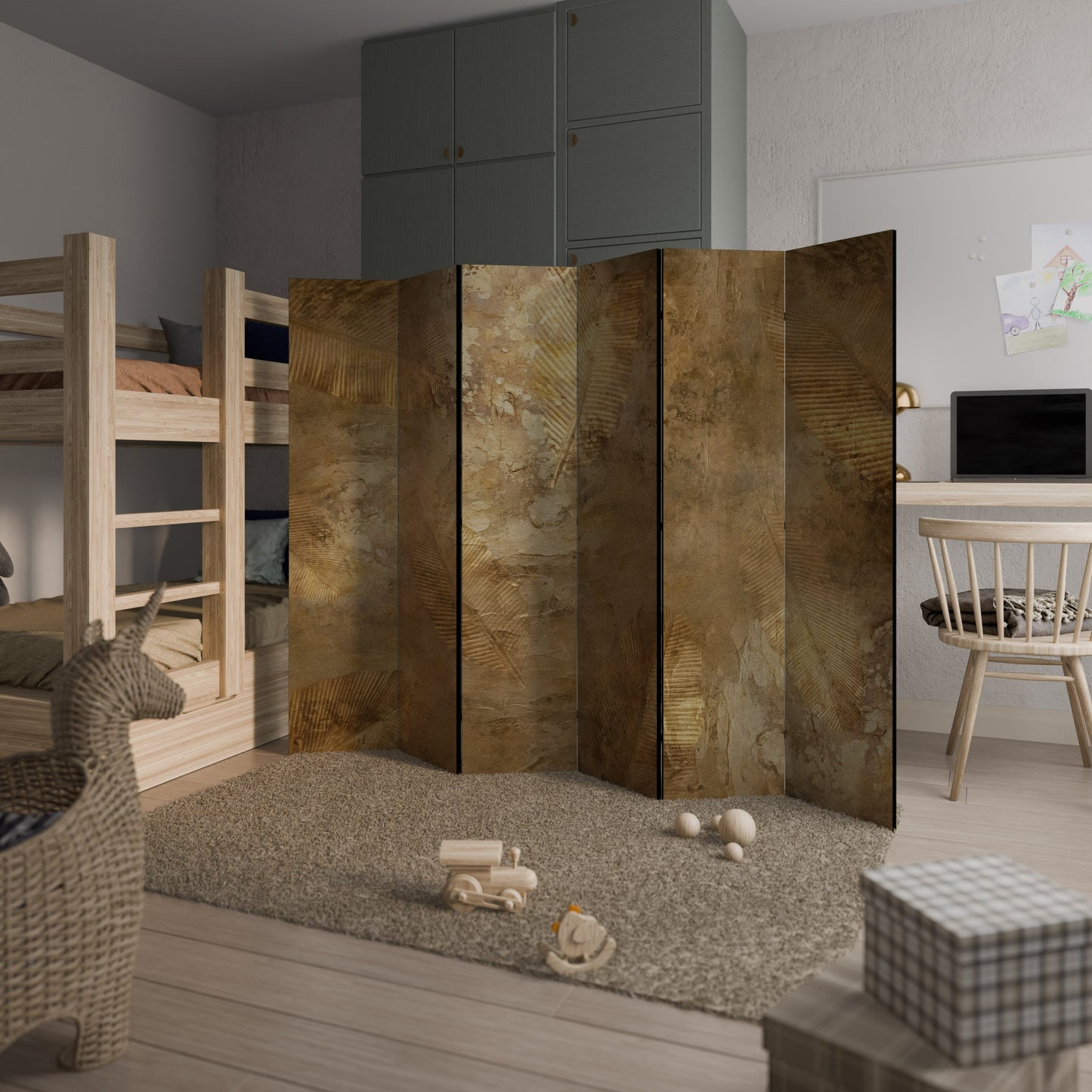 Dekorativ rumsavdelare med 6 paneler i GILDED LEAF CASCADE
