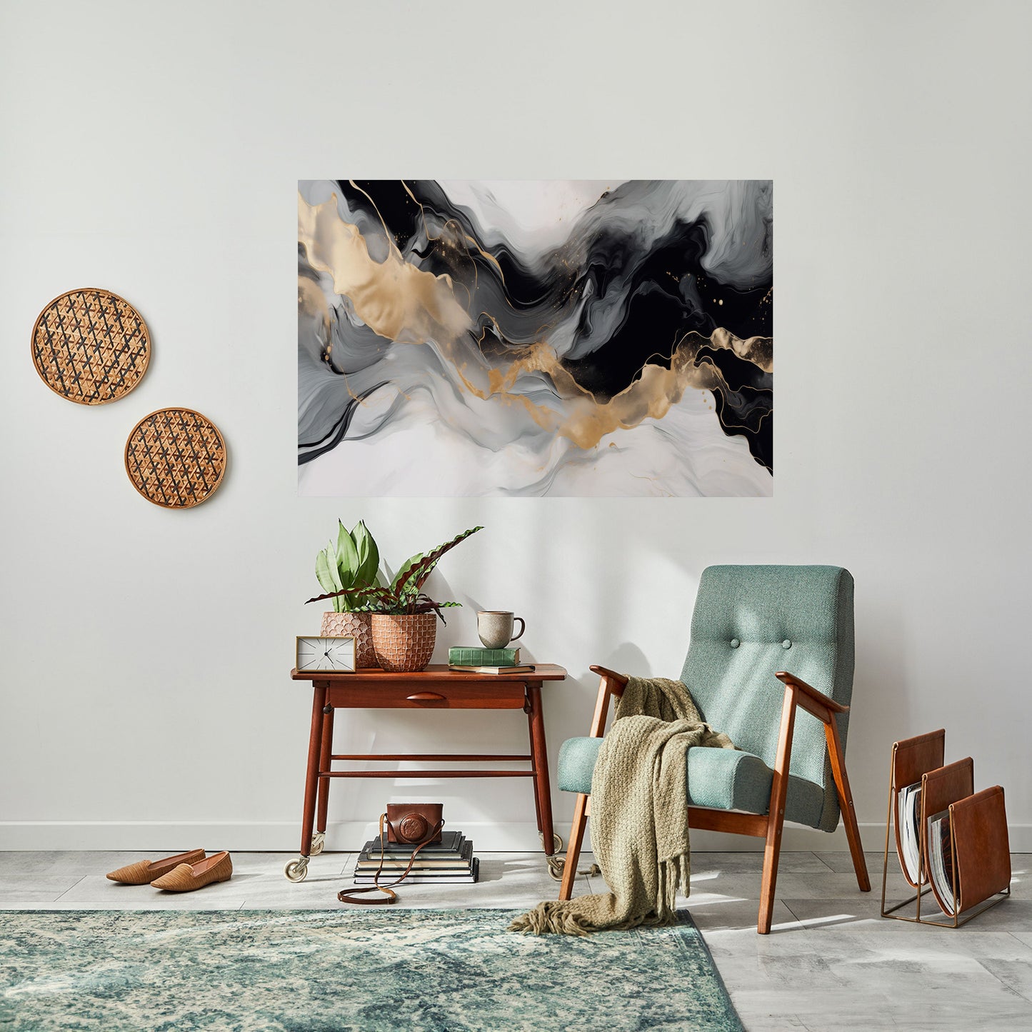 BLACK AND WHITE CONFLUENCE Peel and Stick Horizontal Poster