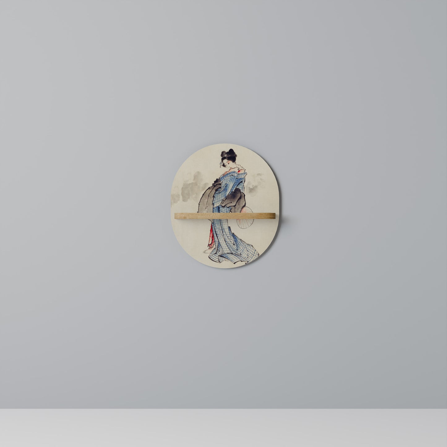 GEISHA FANTASY Oval Art Shelf In Oak Effect