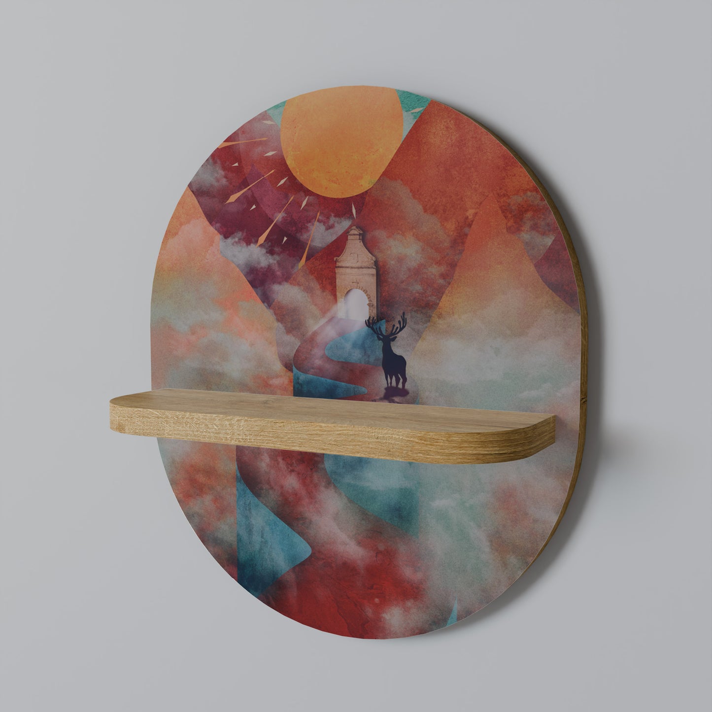 THE DEER MOUNTAIN Oval Art Shelf In Oak Effect