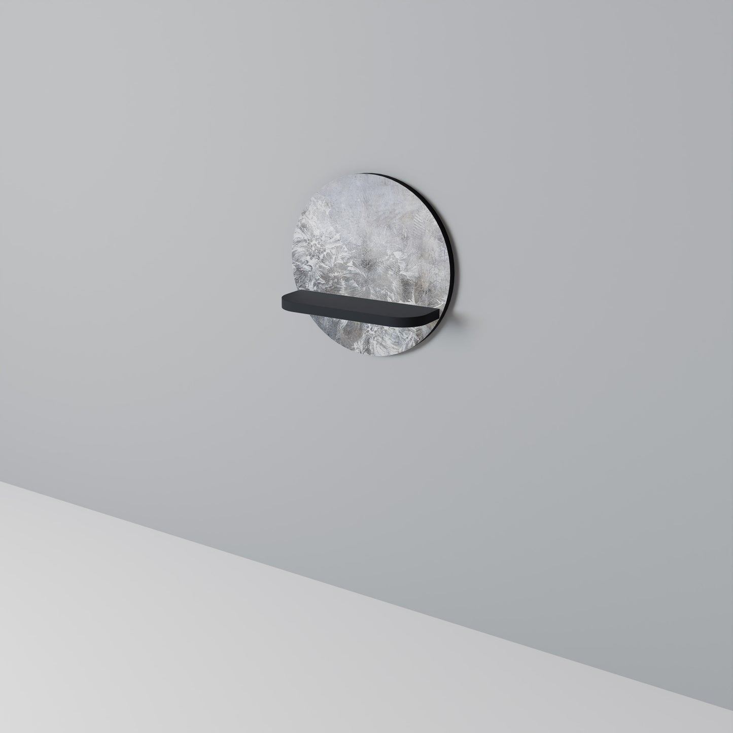 WHITE WHISPER Rund konsthylla i svart finish