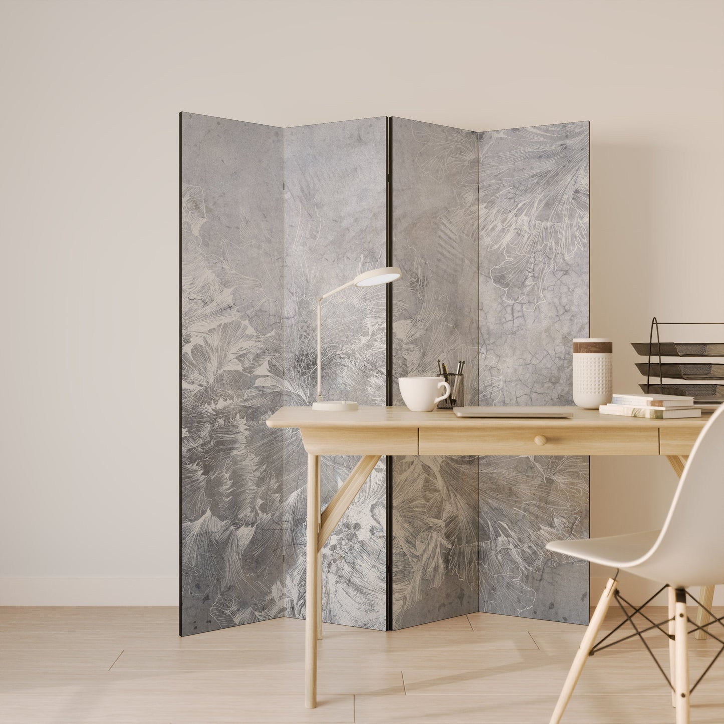WHITE WHISPER Dekorativ rumsavdelare med 4 paneler