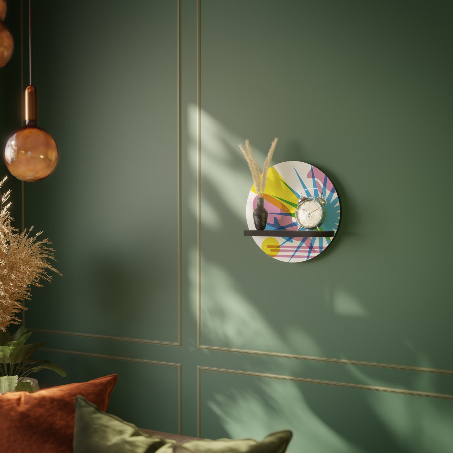 LUMINOUS PARADE Round Art Shelf In Black Finish