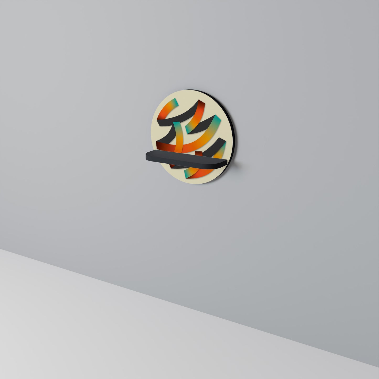 RIBBON REVERIE Rund konsthylla i svart finish