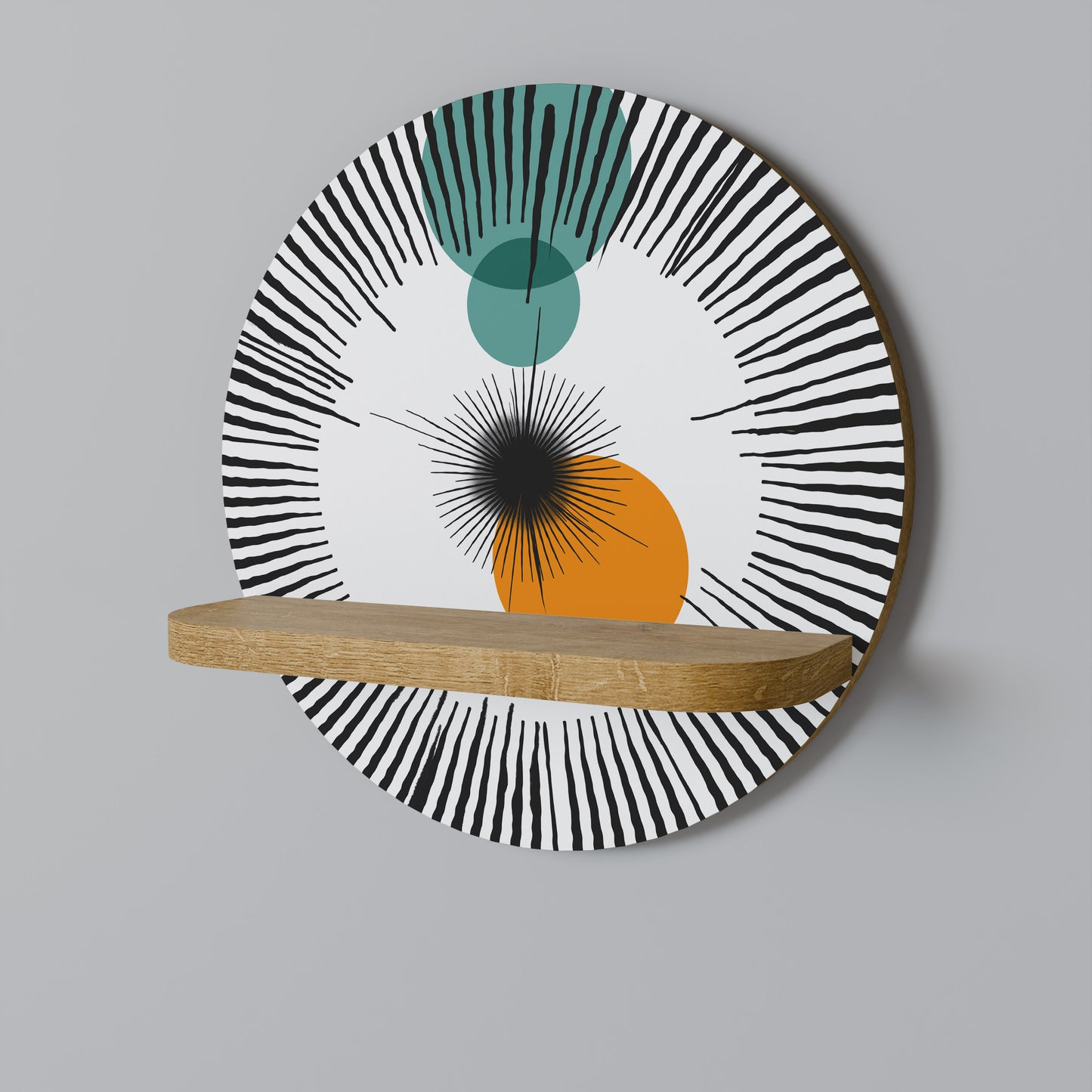 CHROMALINE CREATION Round Art Shelf In Oak Effect