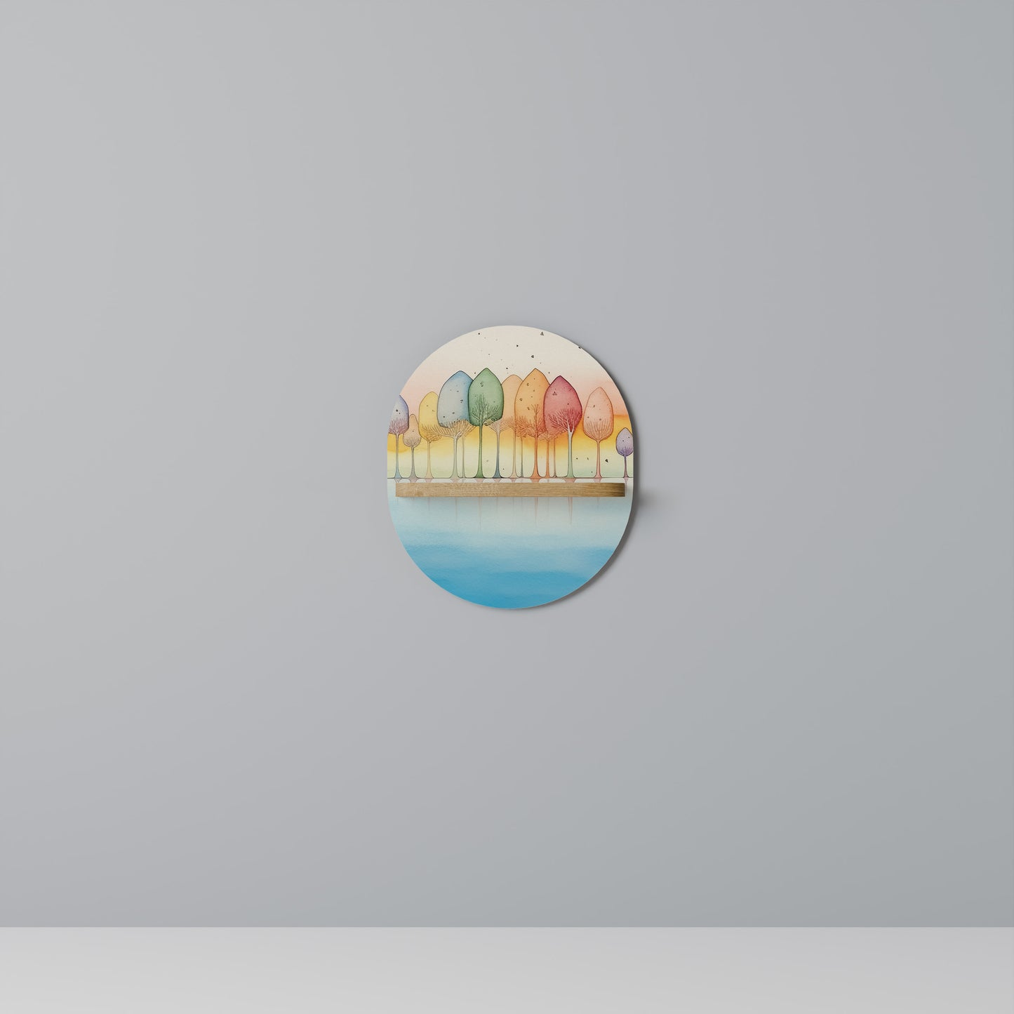 FÄRGRIK OASIS Oval konsthylla i ekeffekt
