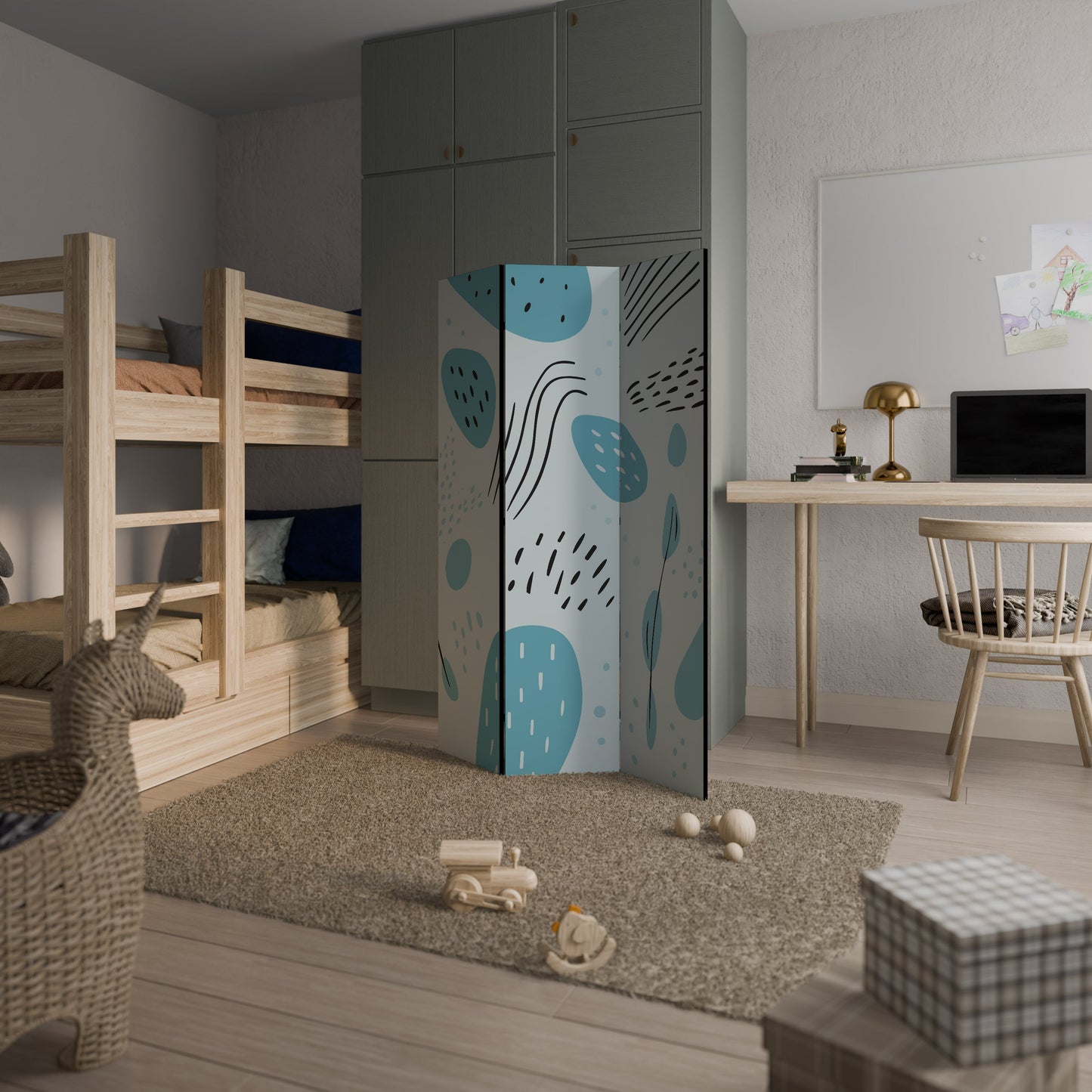 GREENISH FRENZY Dekorativ rumsavdelare med 3 paneler