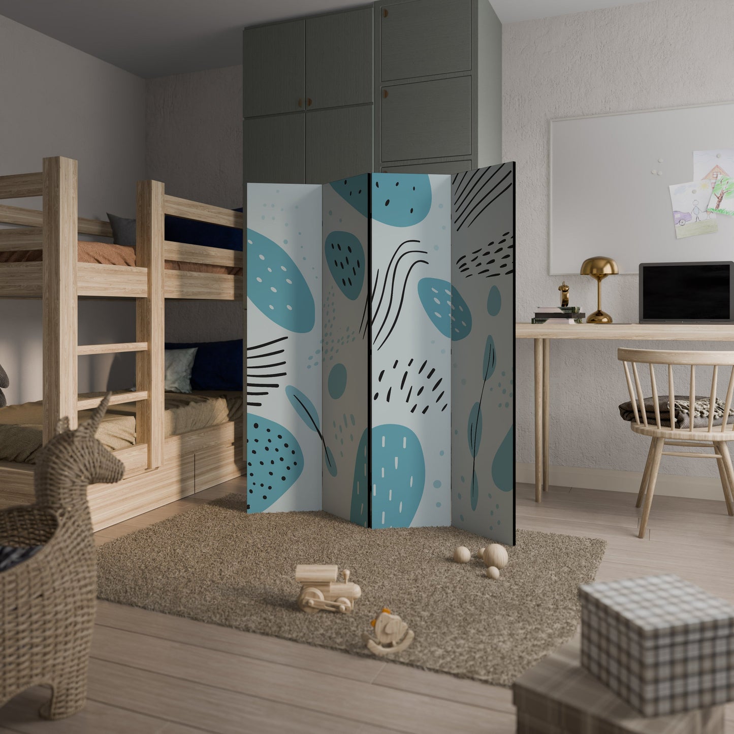 GREENISH FRENZY Dekorativ rumsavdelare med 4 paneler