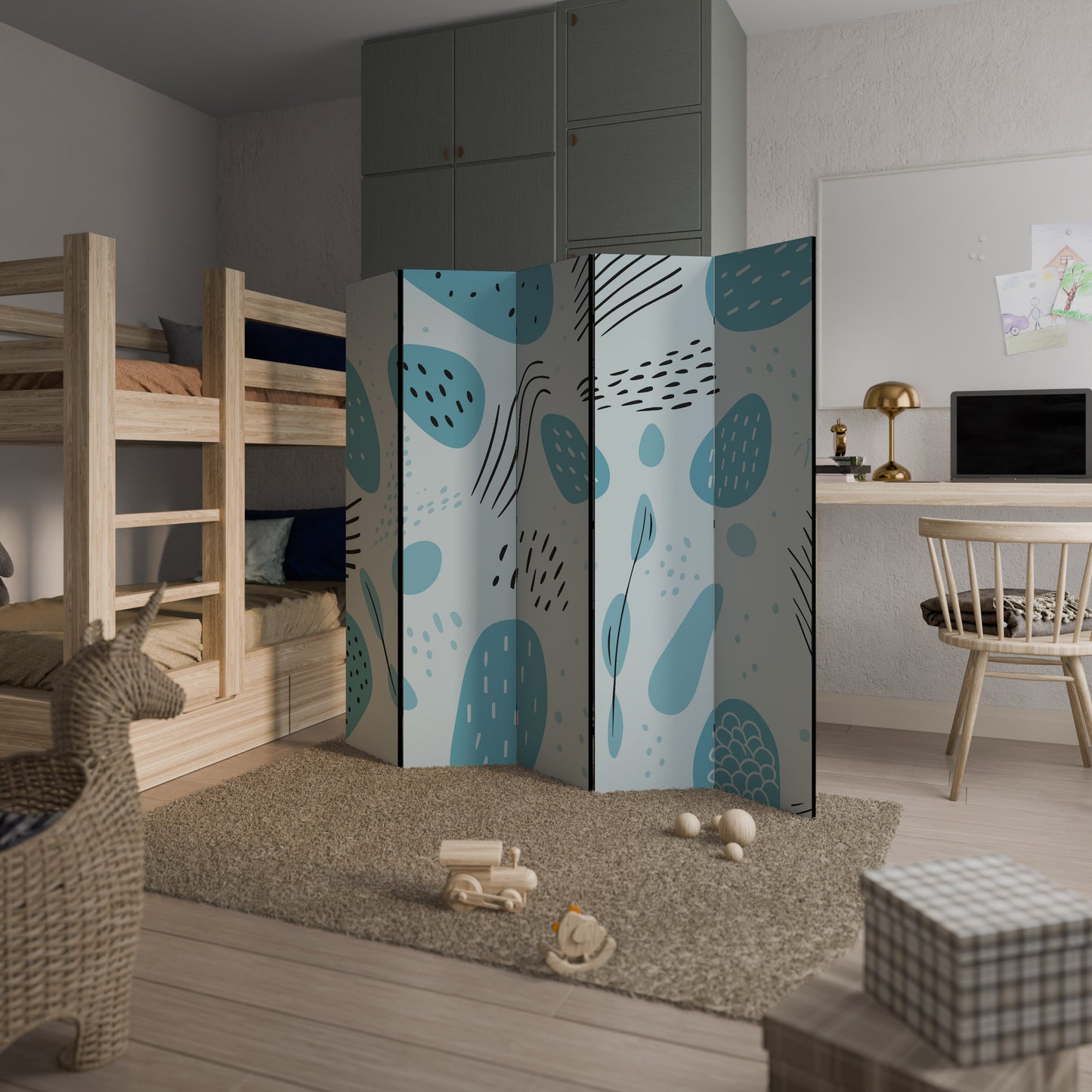 GREENISH FRENZY Dekorativ rumsavdelare med 5 paneler