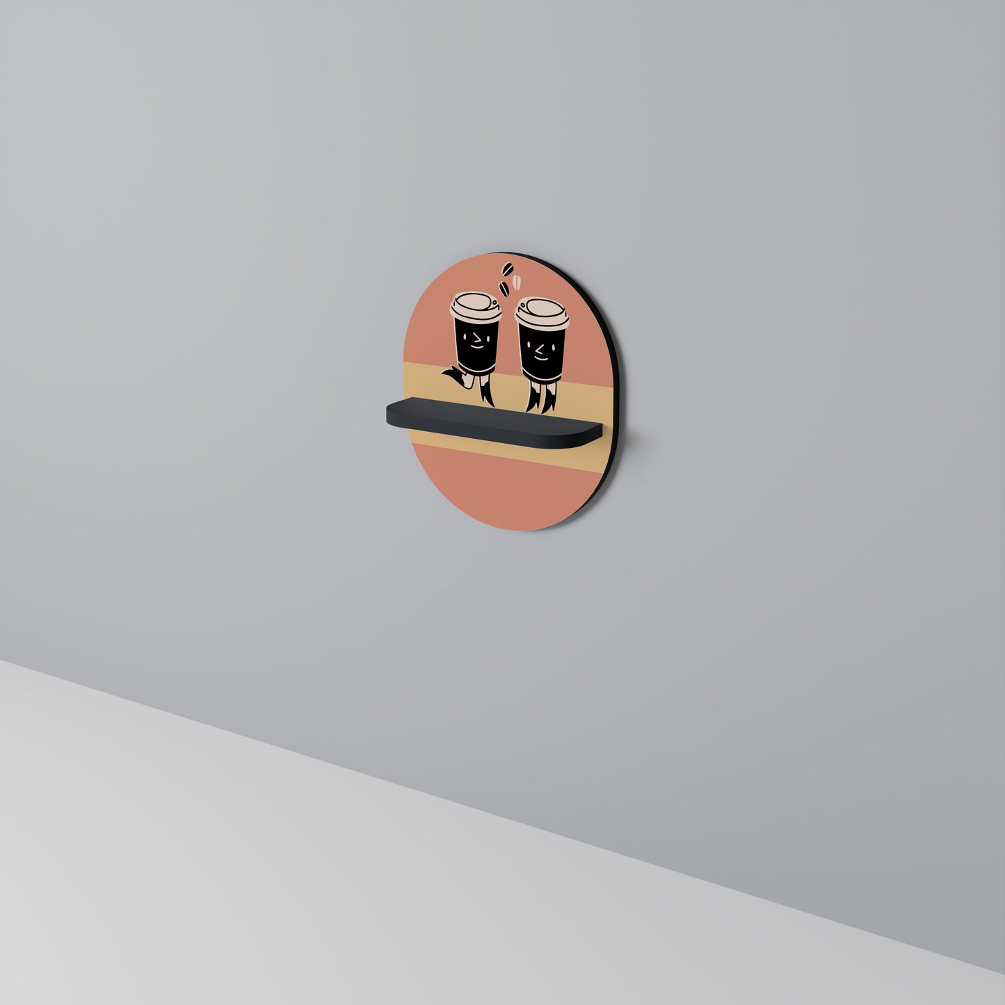 GLAD KAFFE Oval konsthylla i svart finish