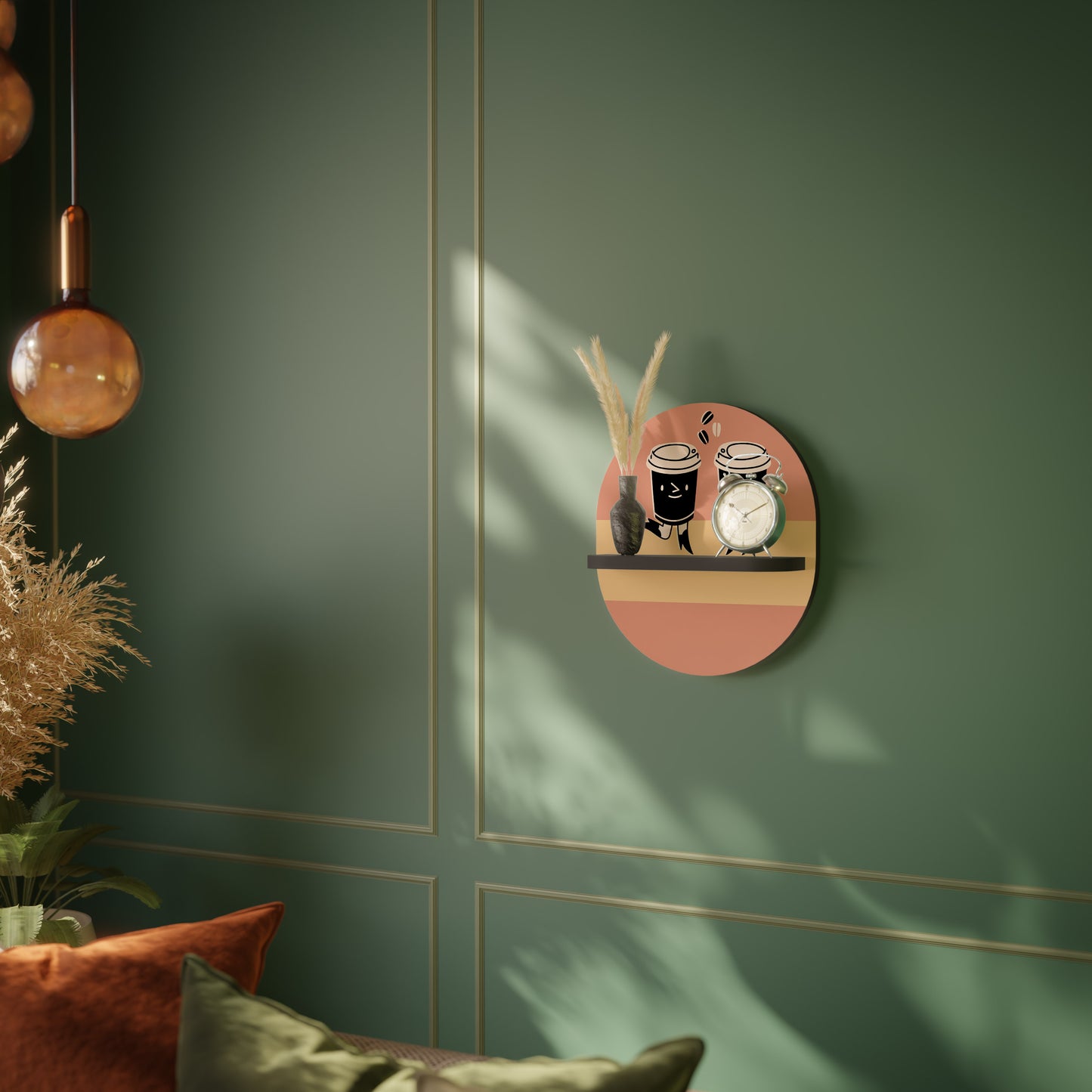 GLAD KAFFE Oval konsthylla i svart finish
