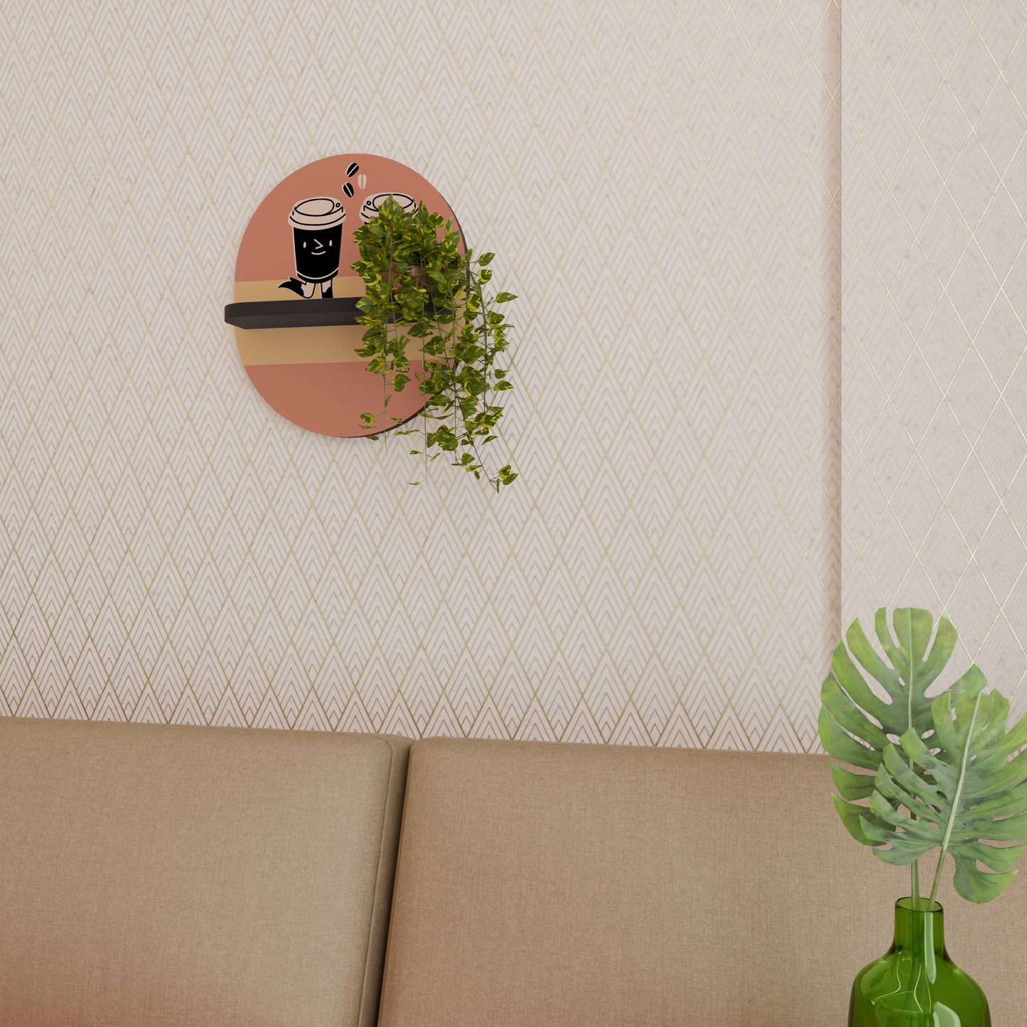 GLAD KAFFE Oval konsthylla i svart finish