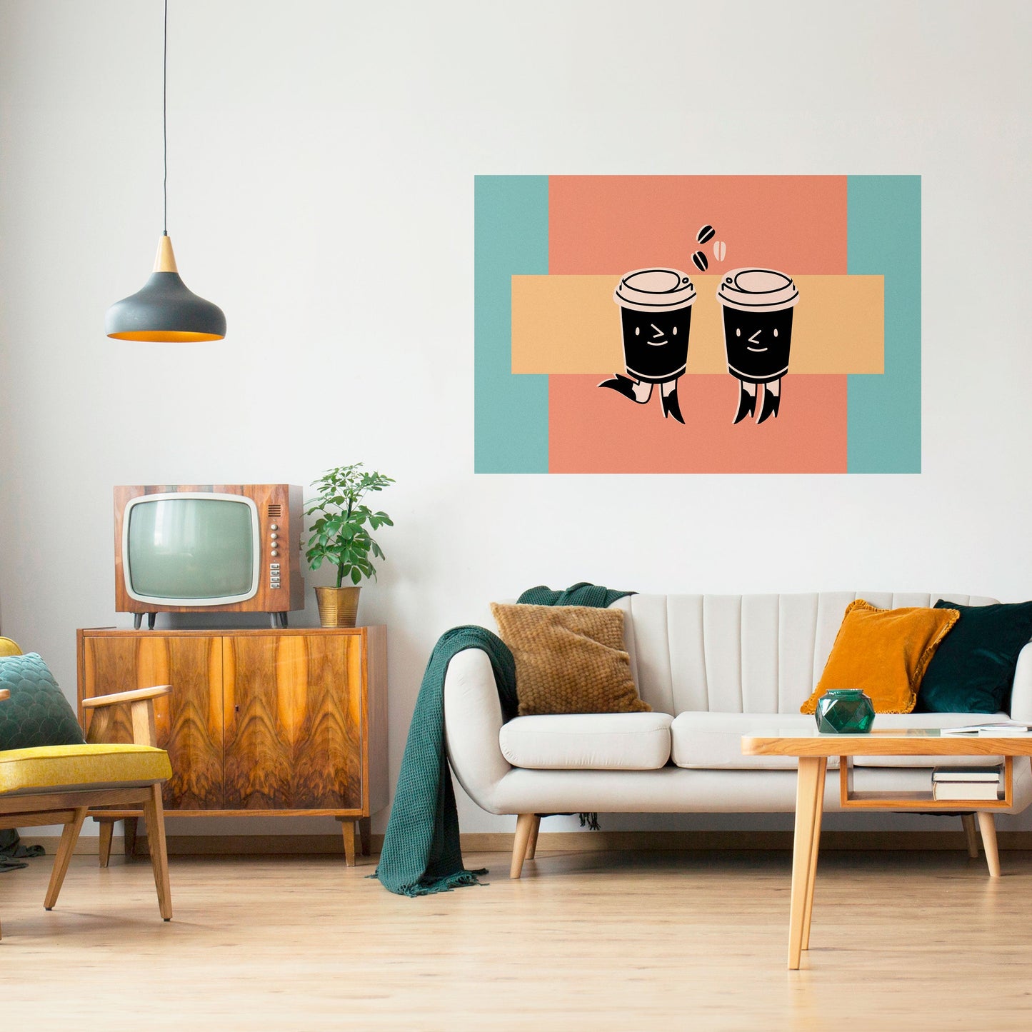 JOYFUL COFFEE horisontell affisch med självhäftande tryck