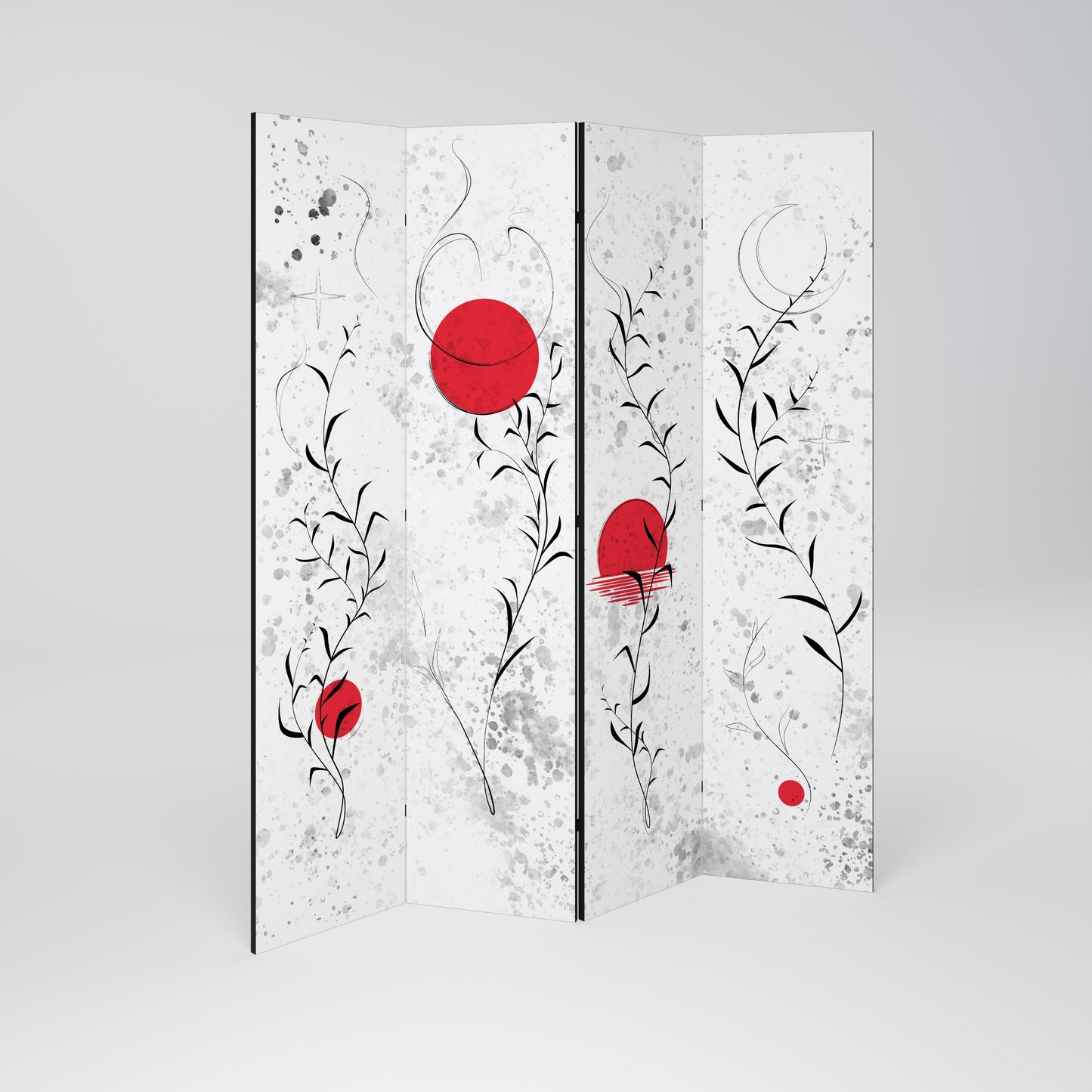 Dekorativ rumsavdelare med 4 paneler, RED WHISPERS IN FOLIAGE