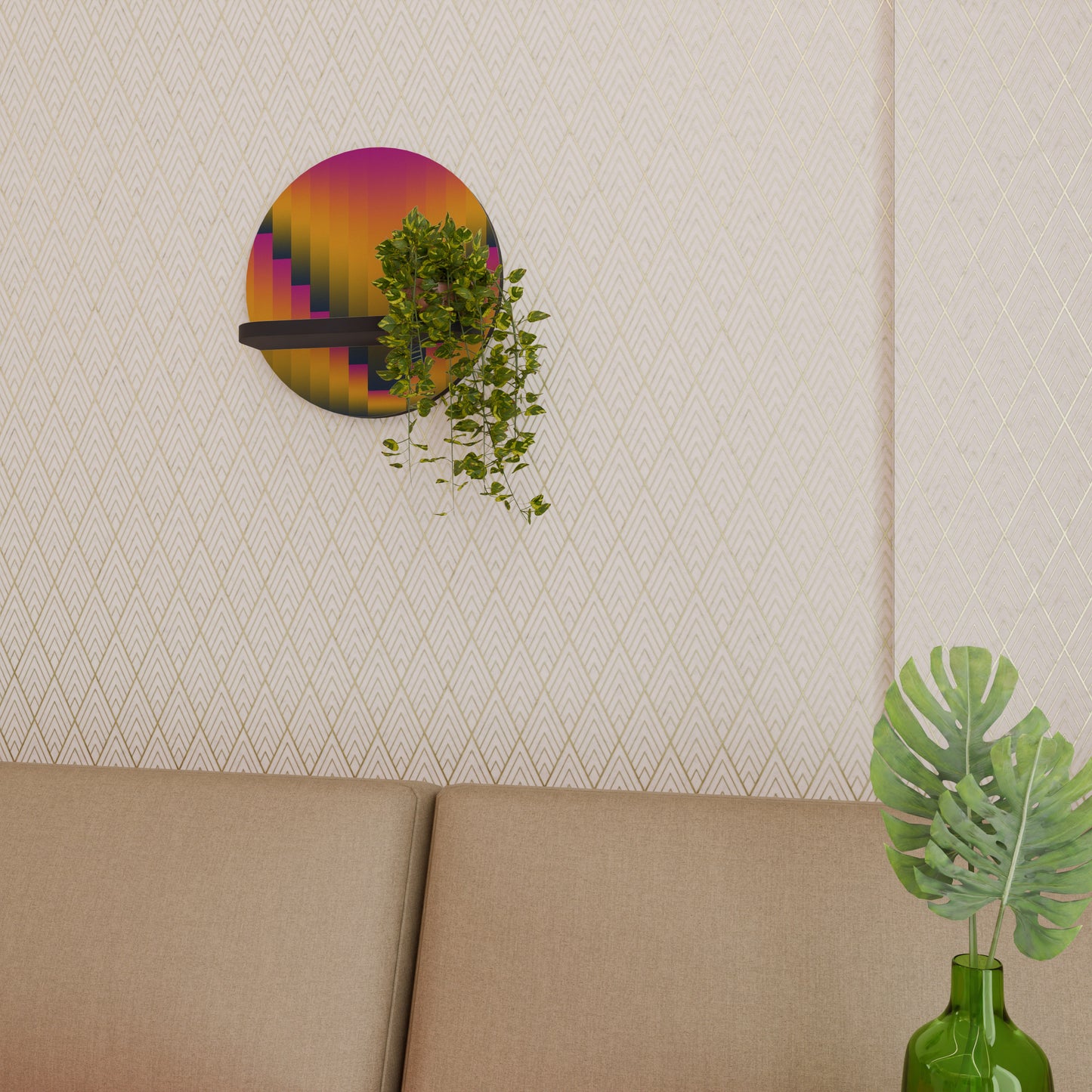 GOLDEN FADE Rund konsthylla i svart finish