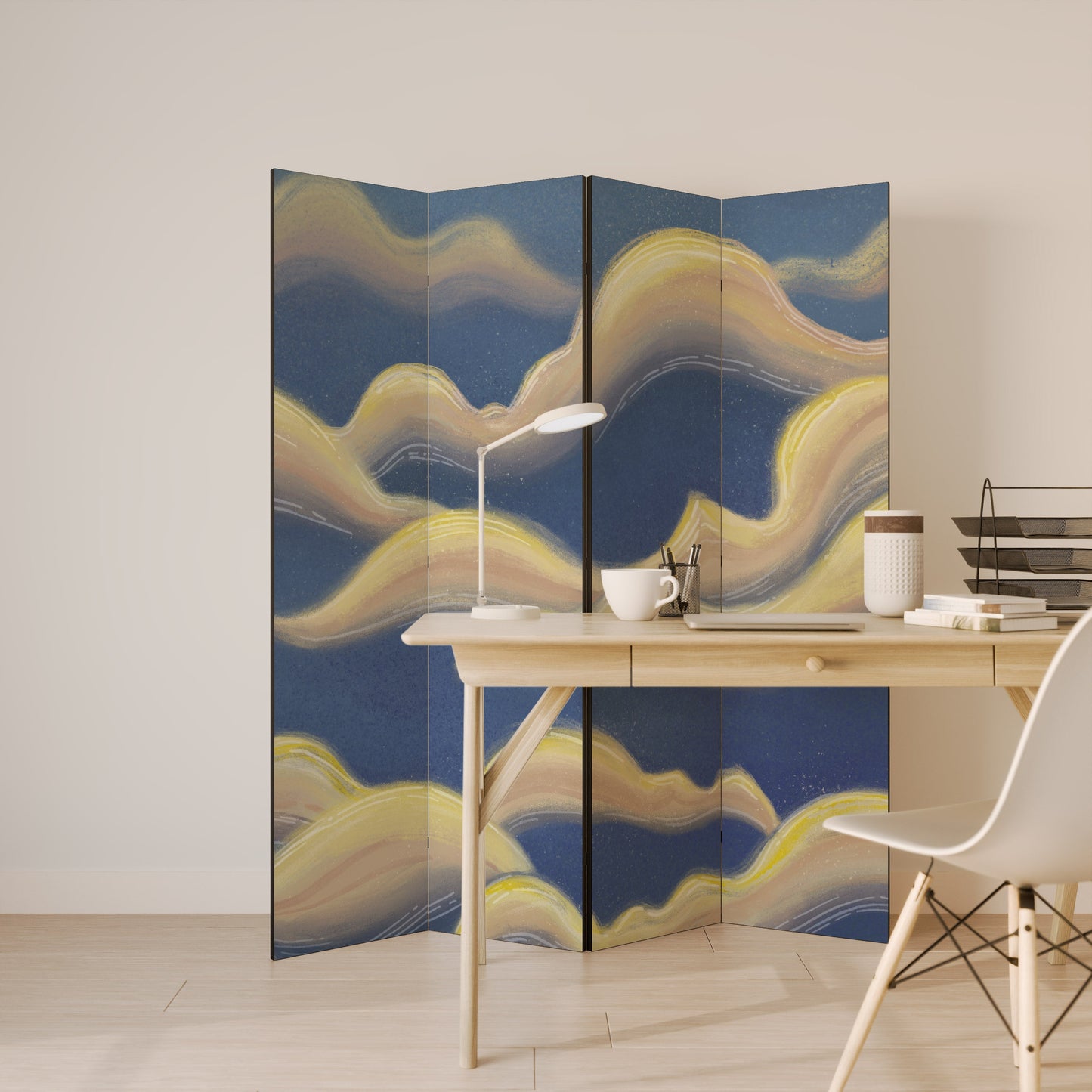 Dekorativ rumsavdelare med 4 paneler i CLOUD RUFFLE