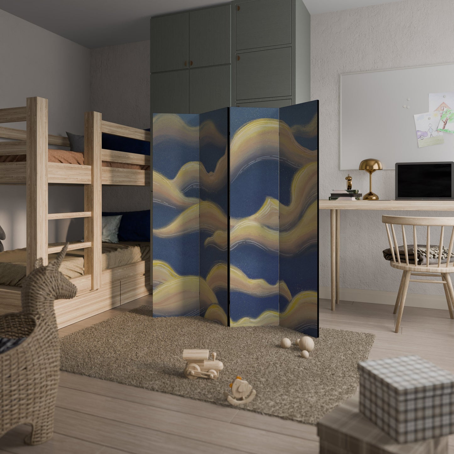Dekorativ rumsavdelare med 4 paneler i CLOUD RUFFLE