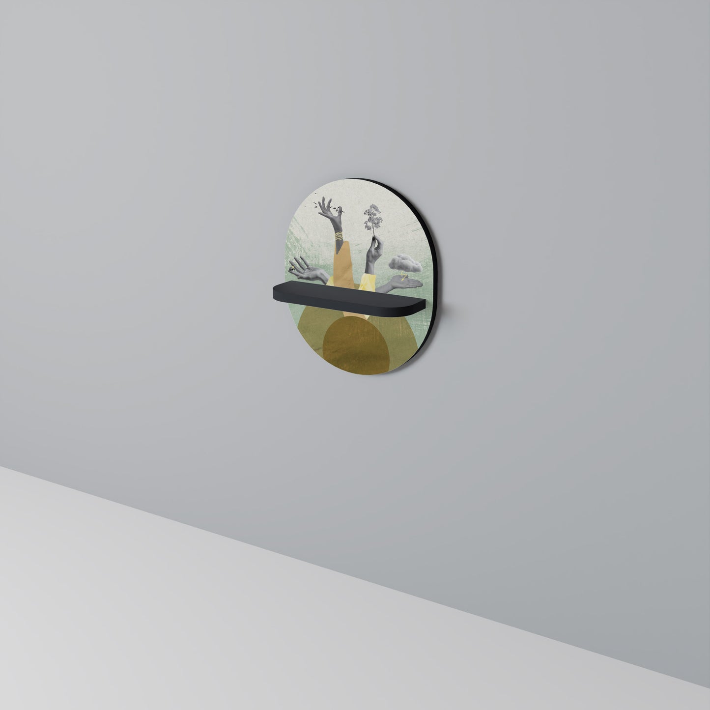 EARTH ELEMENTS Oval konsthylla i svart finish