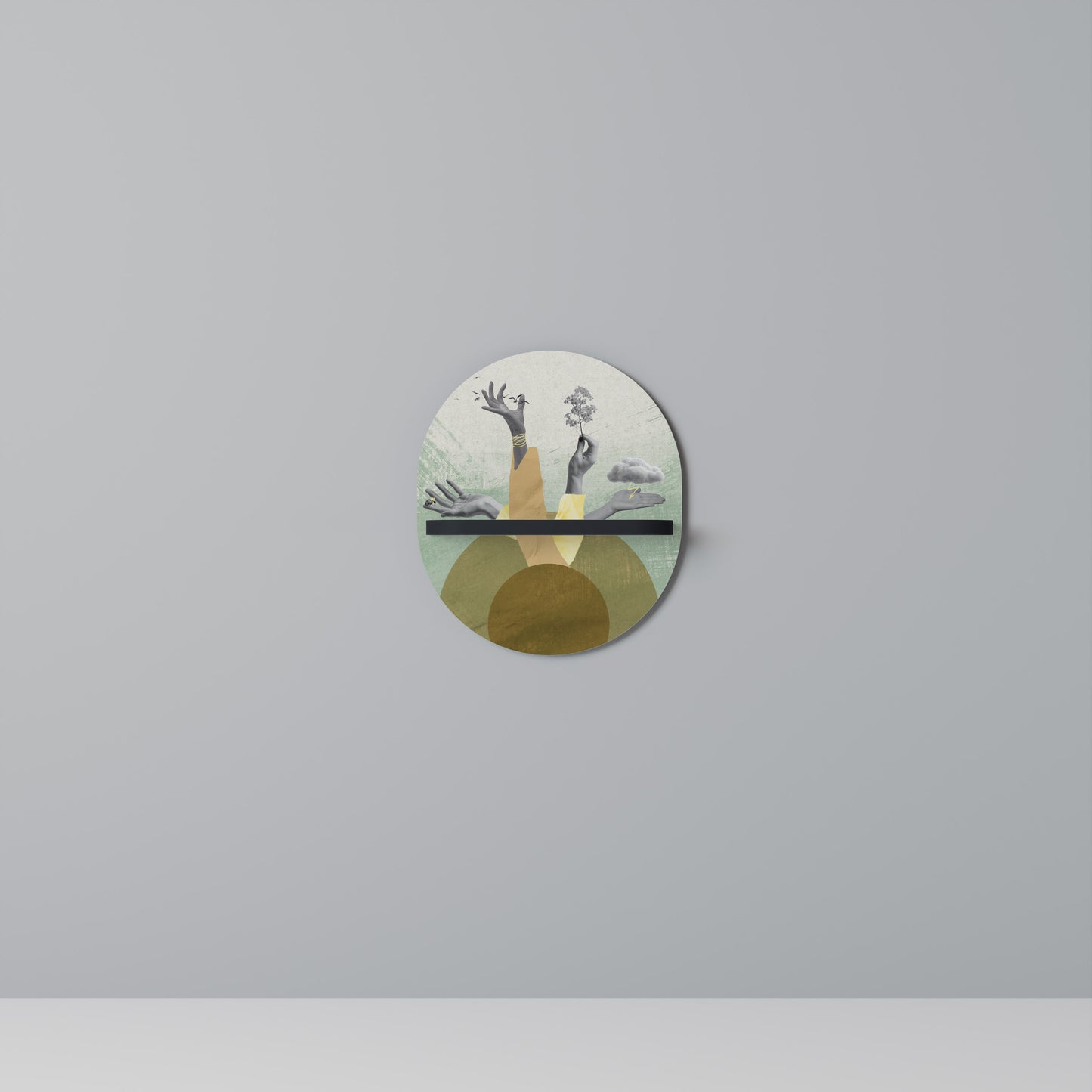 EARTH ELEMENTS Oval konsthylla i svart finish