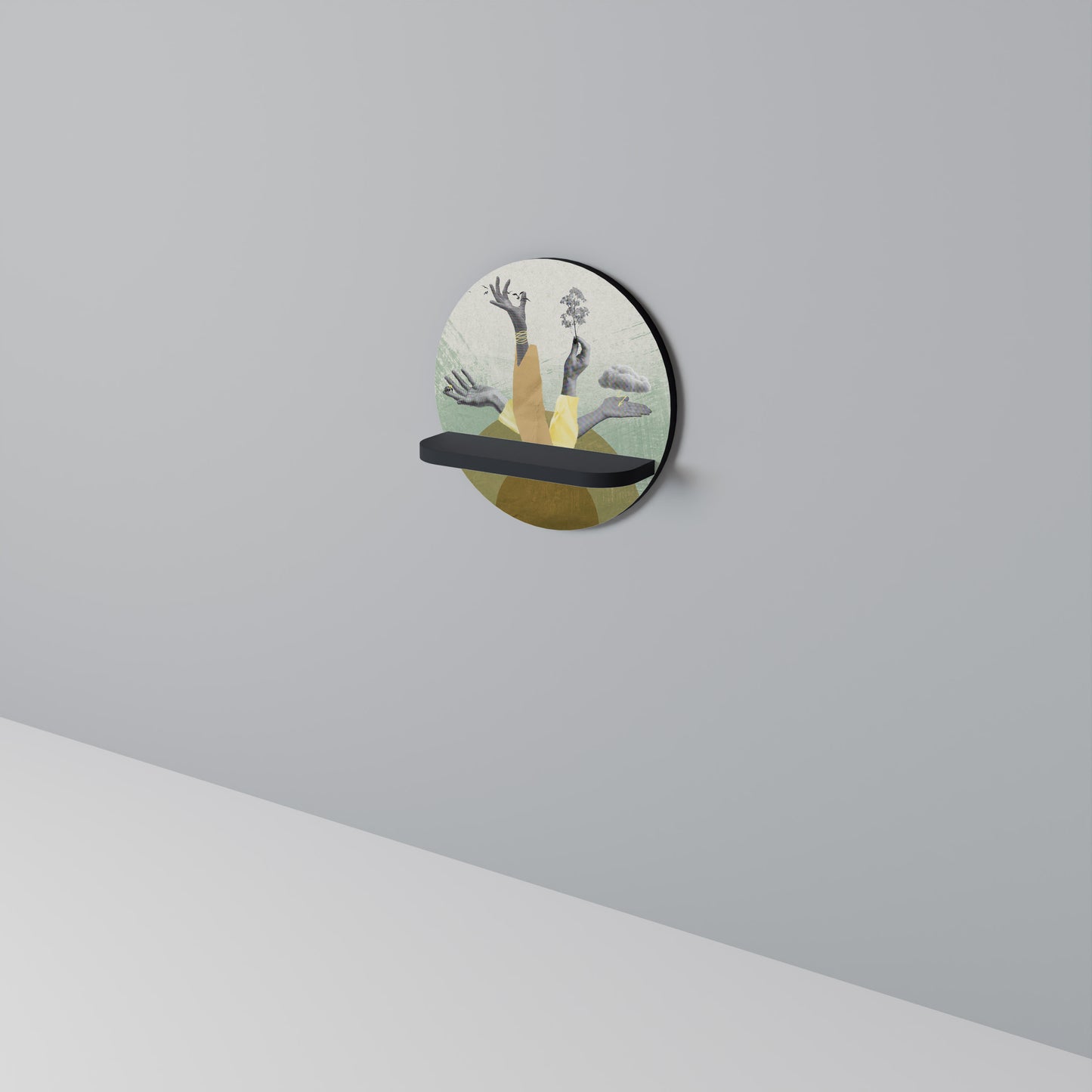 EARTH ELEMENTS Rund konsthylla i svart finish