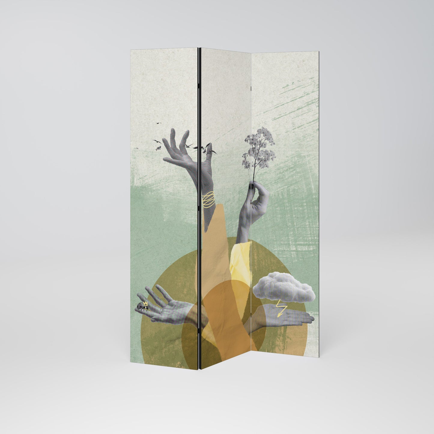 Dekorativ rumsavdelare med 3 paneler EARTH ELEMENTS