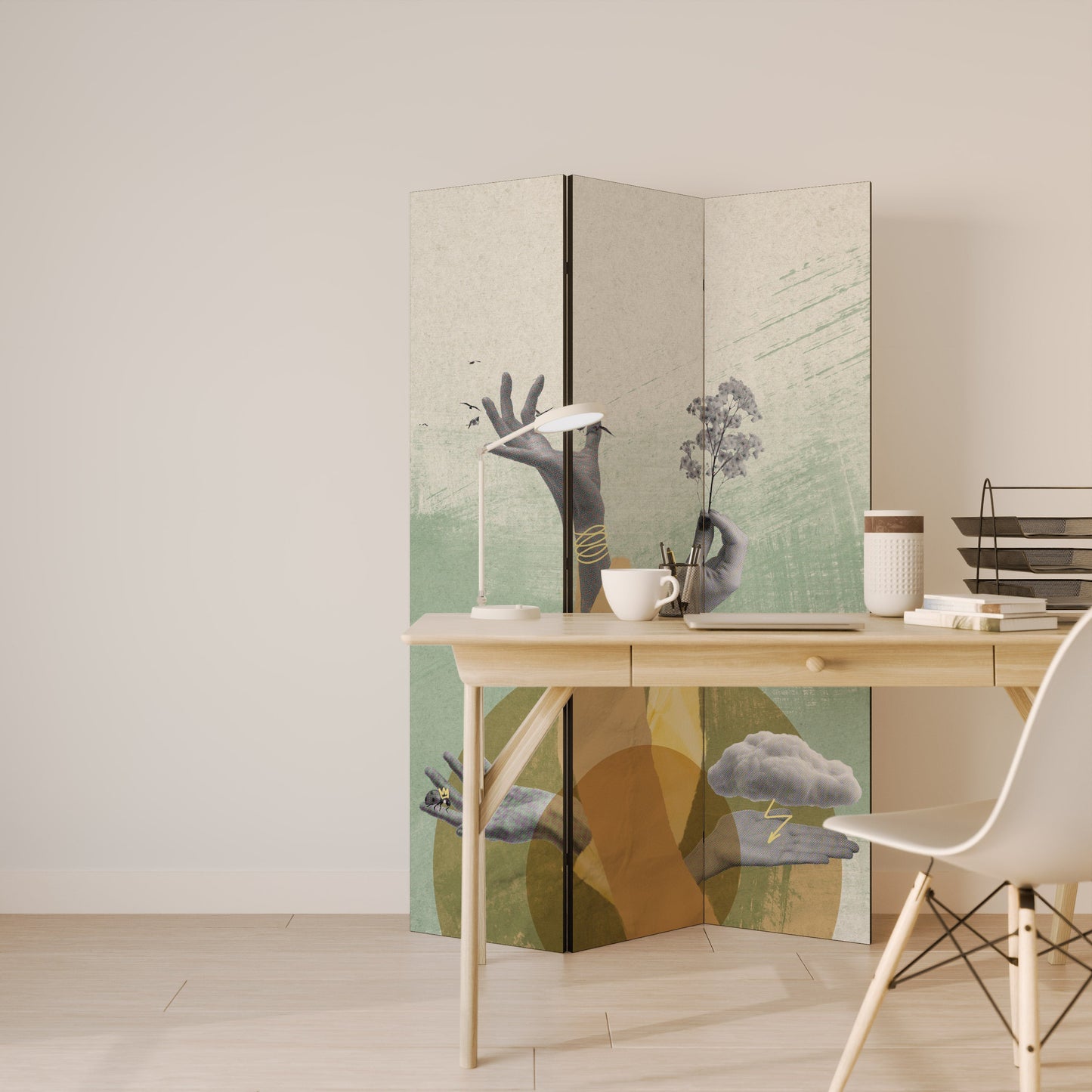 Dekorativ rumsavdelare med 3 paneler EARTH ELEMENTS