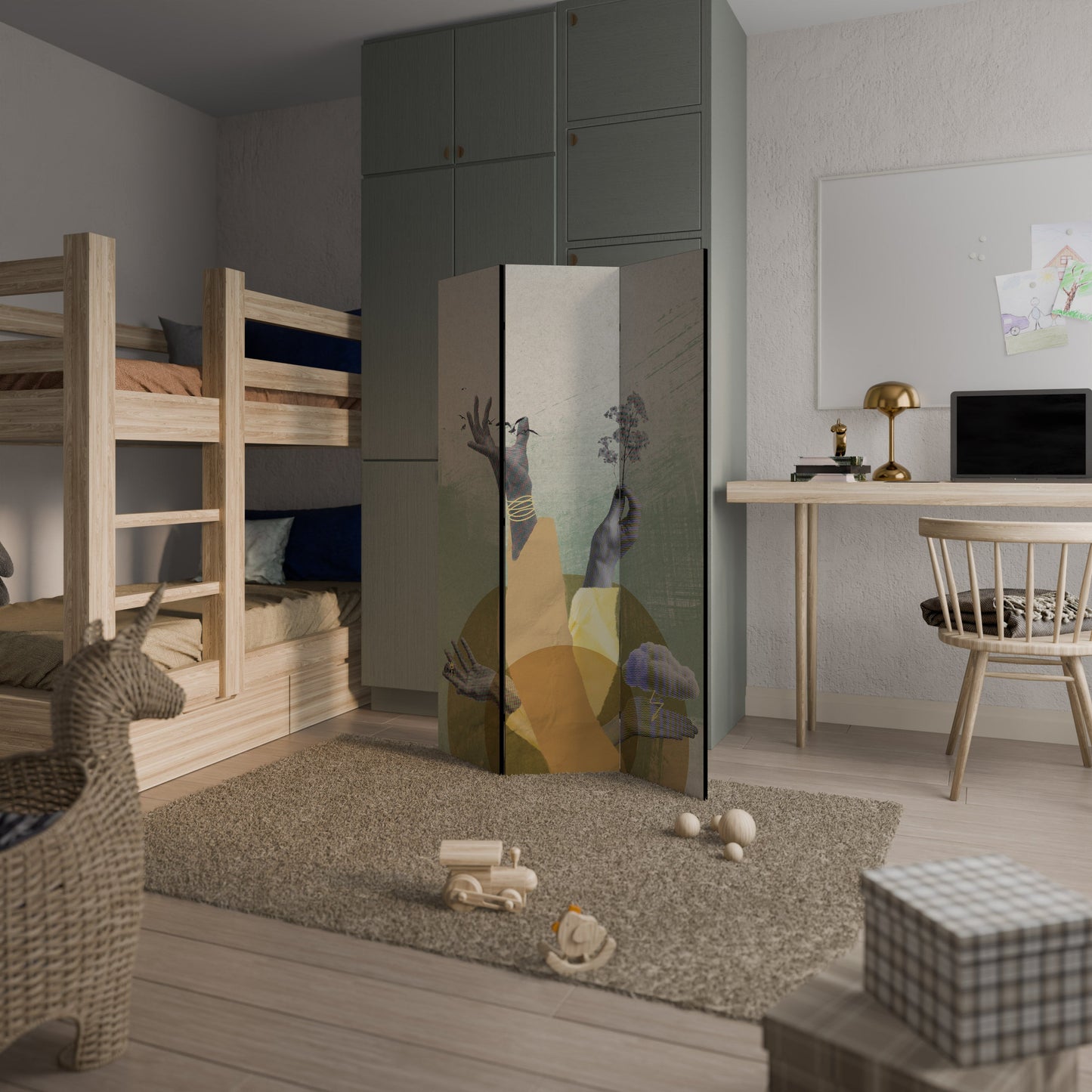 Dekorativ rumsavdelare med 3 paneler EARTH ELEMENTS
