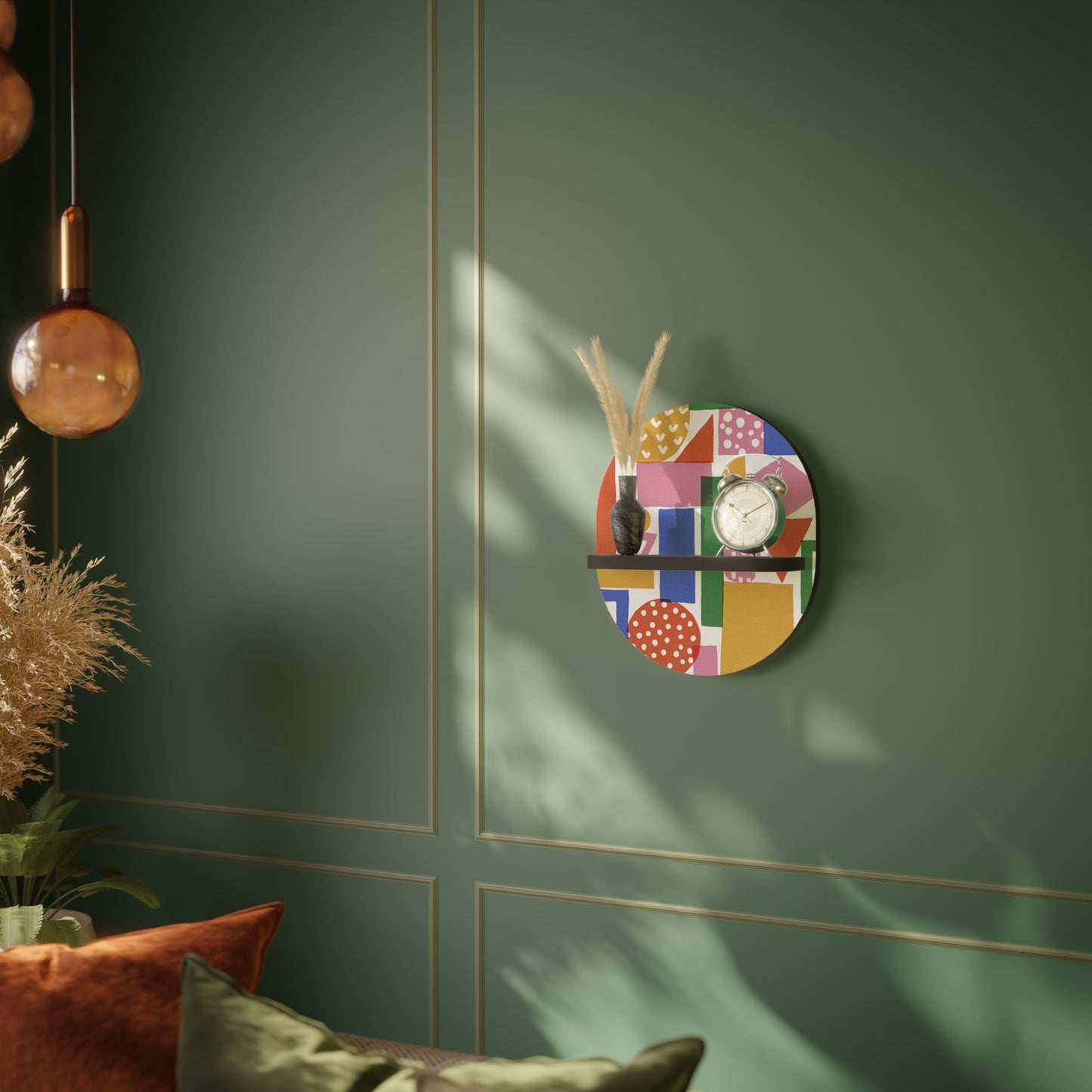 GEOMETRISK GLIMMER Oval konsthylla i svart finish