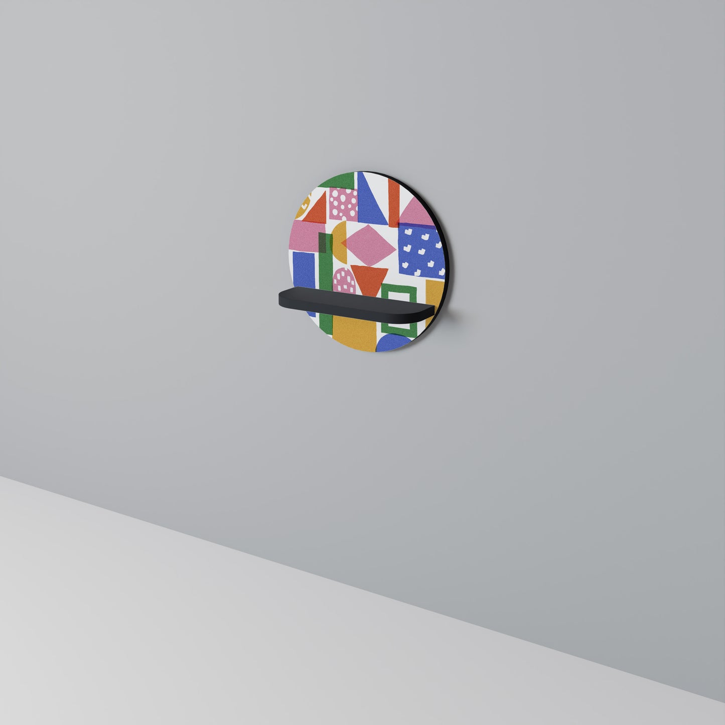GEOMETRISK GLIMMER Rund konsthylla i svart finish
