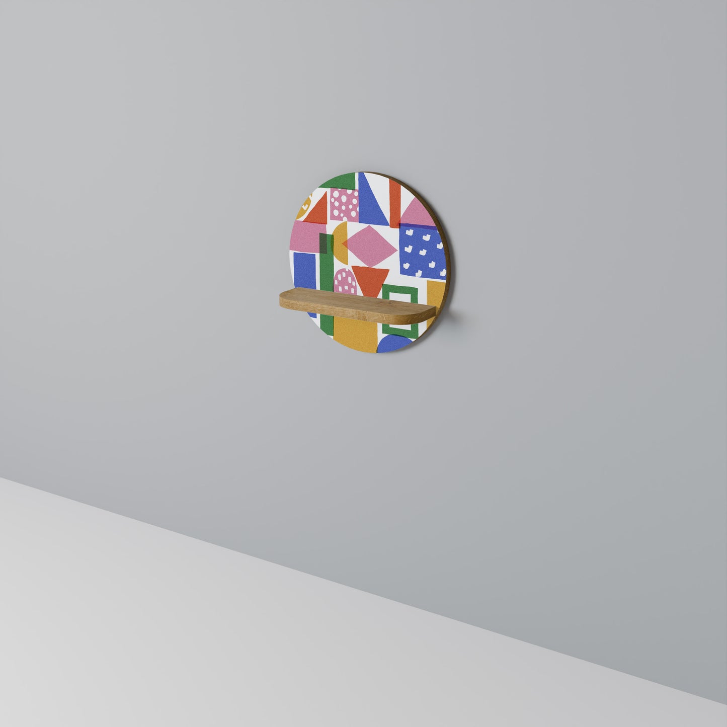 GEOMETRISK GLIMMER Rund konsthylla i ekeffekt