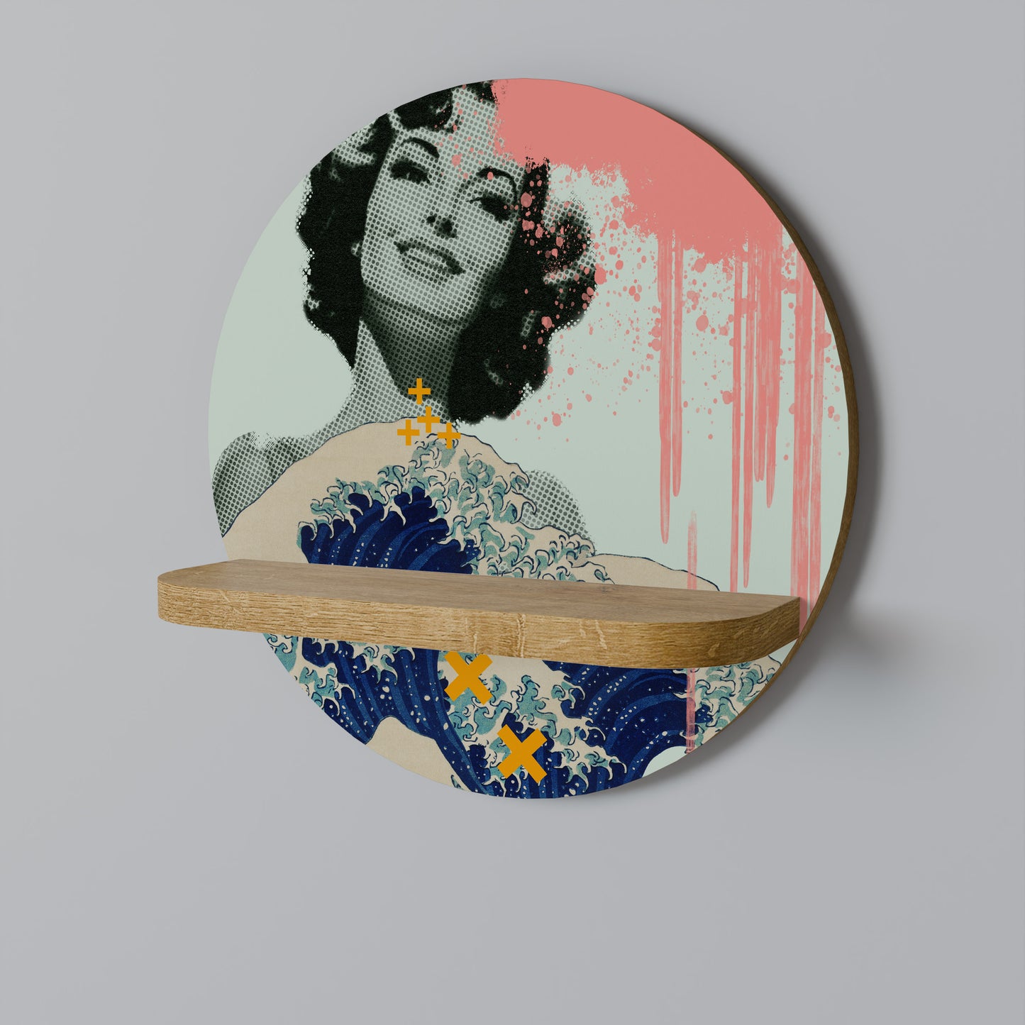 KANAGAWA BEAUTY Round Art Shelf In Oak Effect