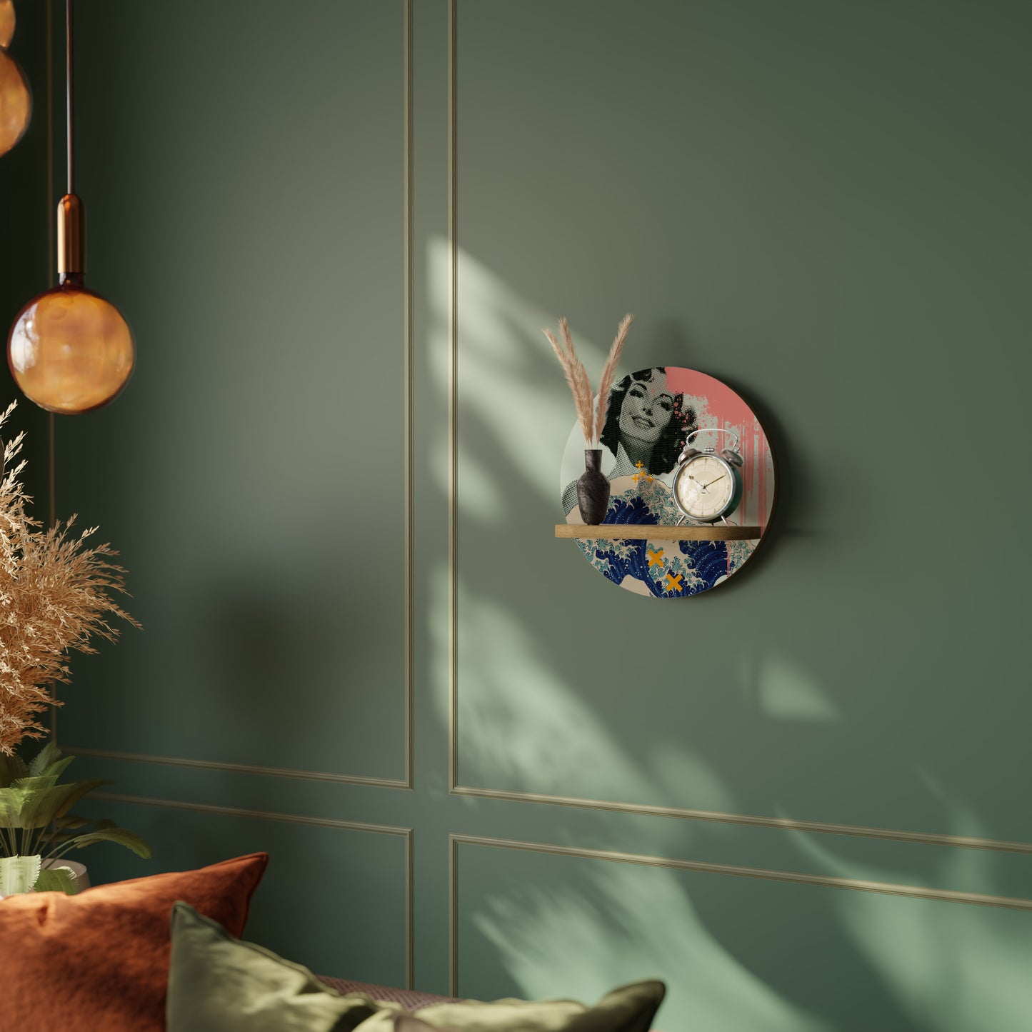 KANAGAWA BEAUTY Round Art Shelf In Oak Effect