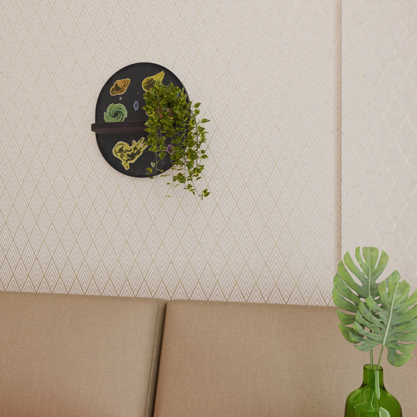 GALAXY MORSEL Oval konsthylla i svart finish