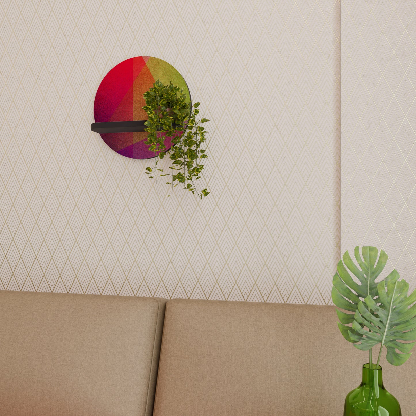 VIVID GEOMETRY Rund konsthylla i svart finish