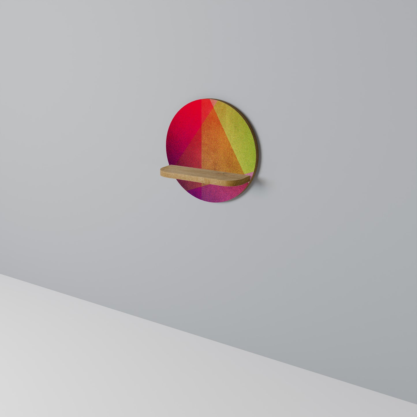 LIVLIG GEOMETRI Rund konsthylla i ekeffekt
